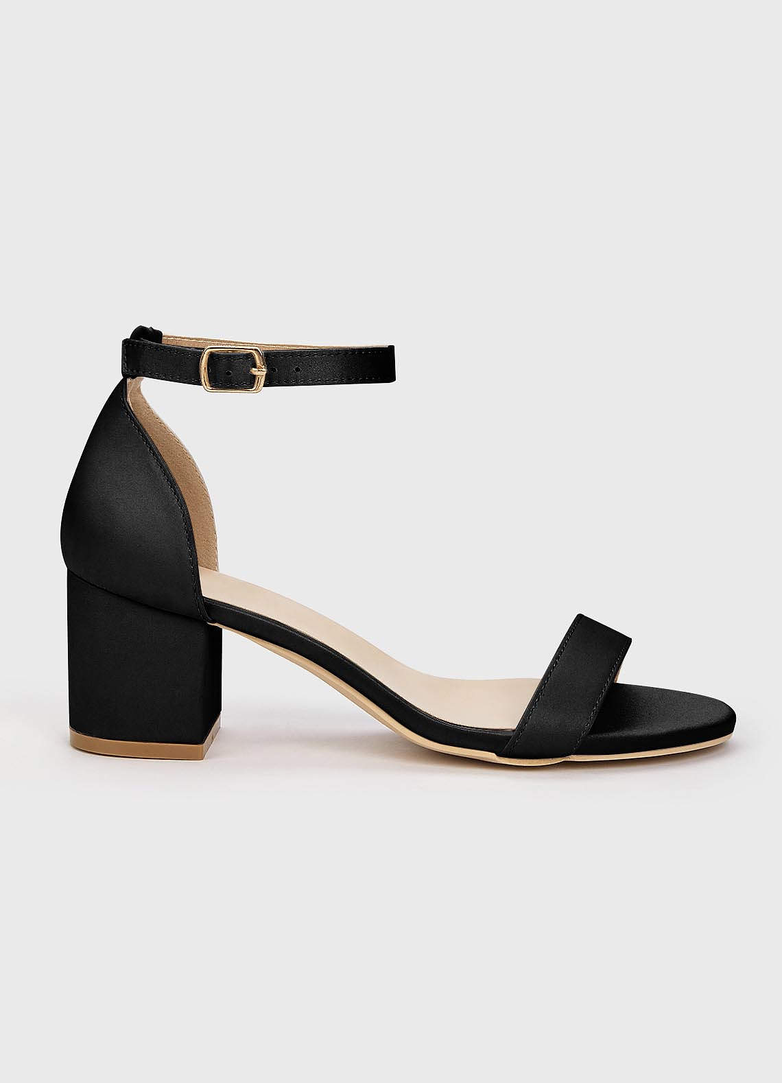 front Matching Color Matte Satin One Strap Buckle Block Low Heel Sandals