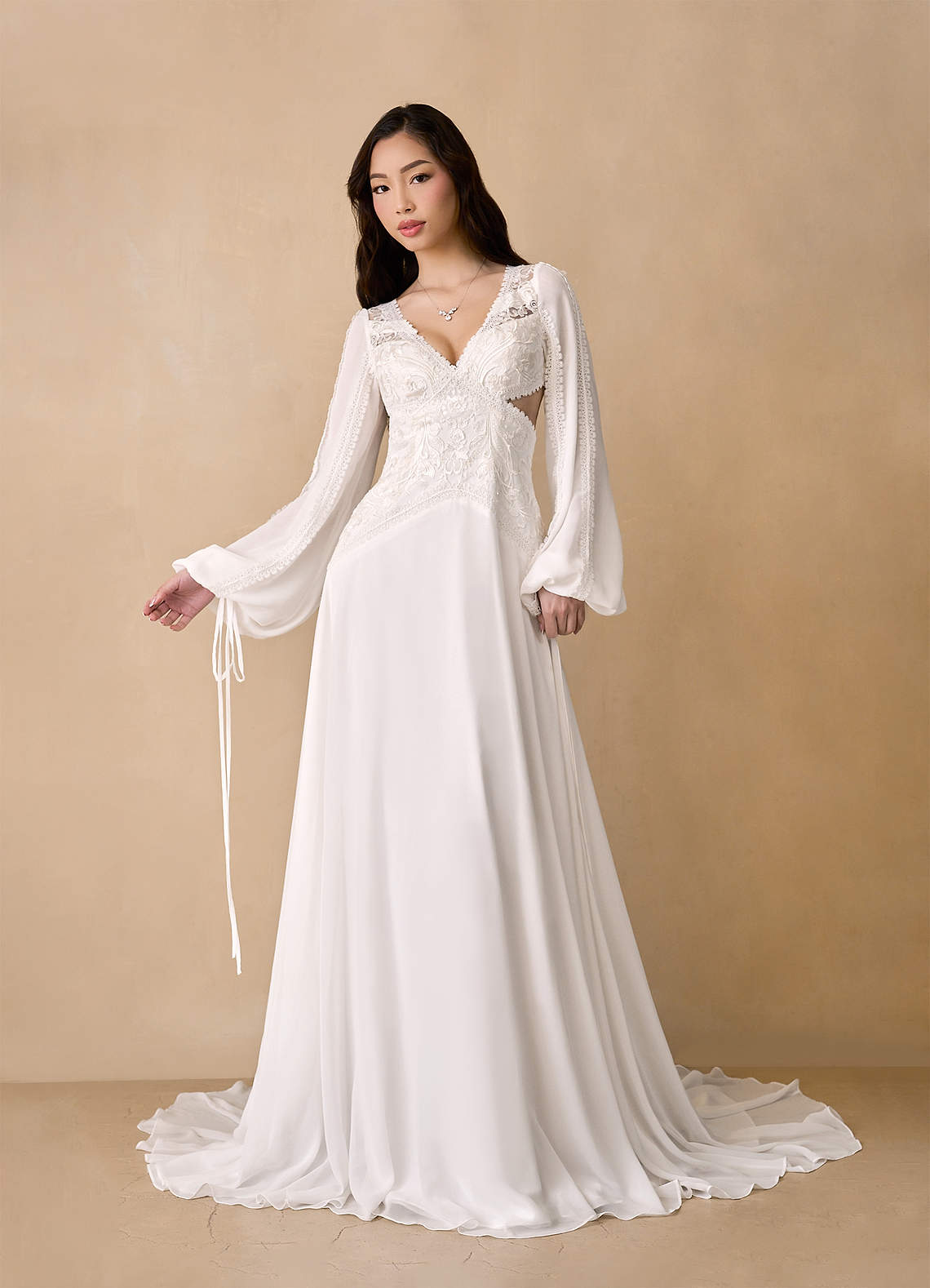 Azazie Alizea Wedding Dresses Diamond White A-Line Lace Chiffon Dress image1