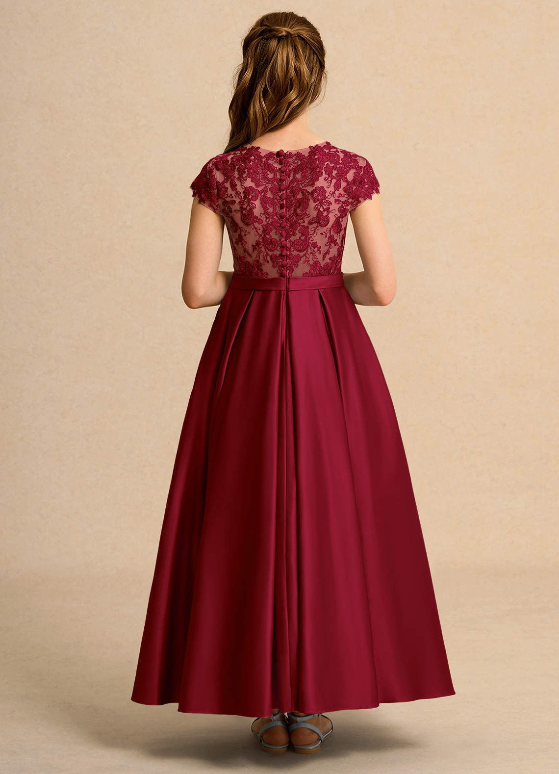 Azazie Bunny Girls Formal Burgundy Ball-Gown Lace Dress | Azazie