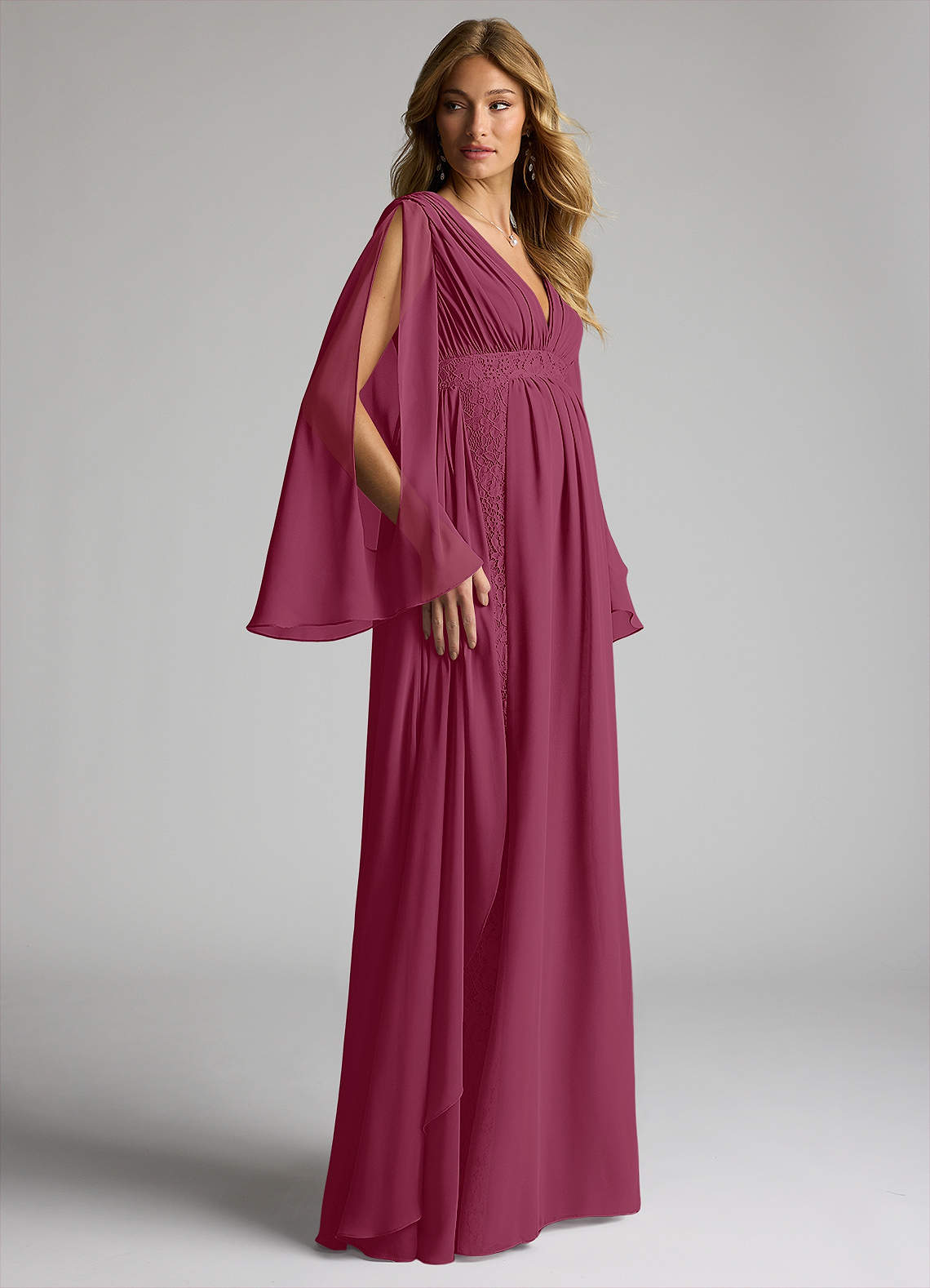 A-Line Pleated Chiffon Floor-Length Dress Mulberry Plus Size