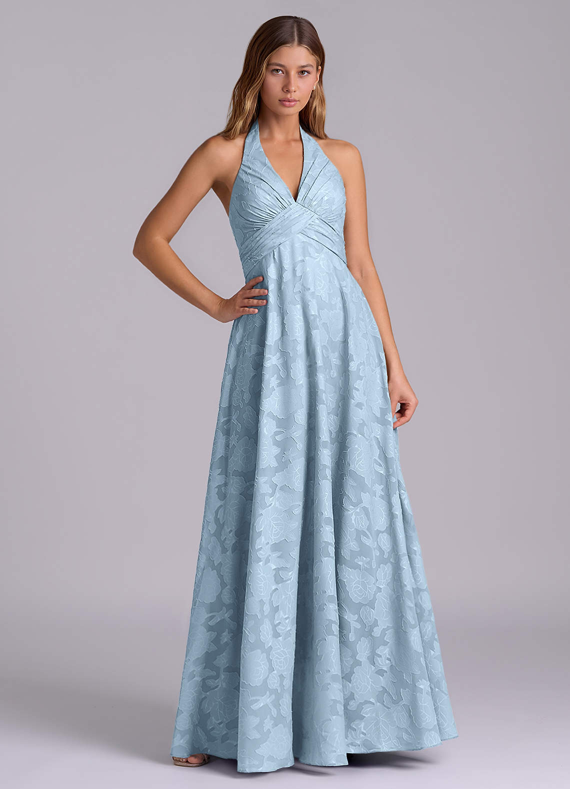 Azazie Tessie Brudtärnklänningar Klä av A-Linje i Blommig Utbrändhet Plisserad Himmelsblå image1