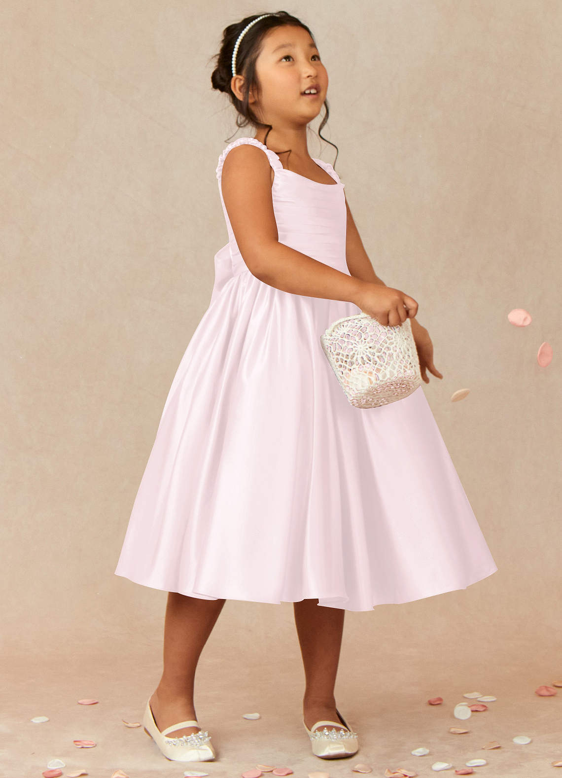 Azazie Cutie Pie Blushing Pink A-Line Pleated Matte Satin Dress | Azazie