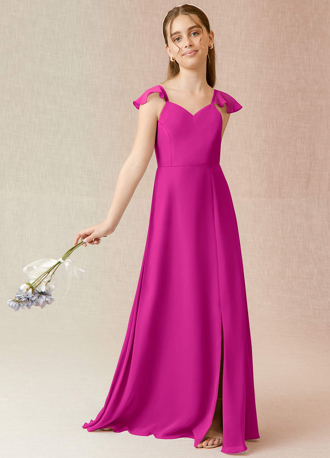 Azazie Everett Junior Fuchsia A-Line Chiffon Dress image1