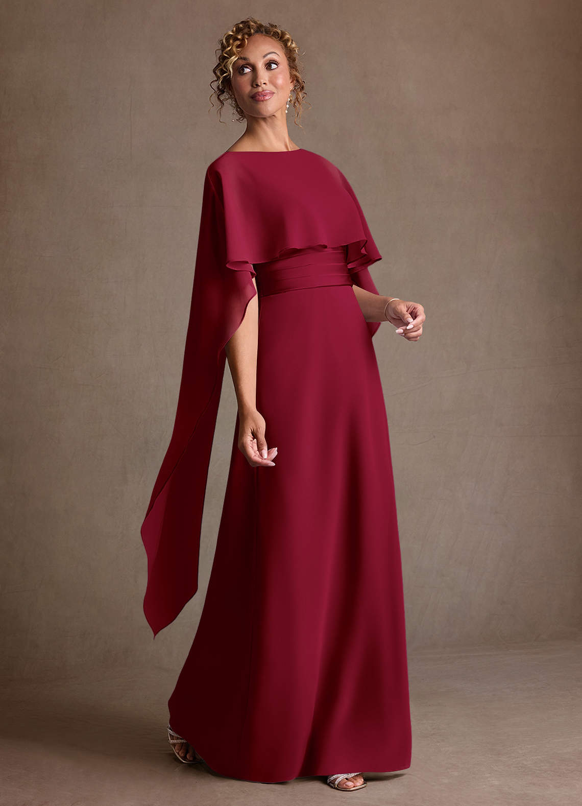 Azazie Marilla Vestidos para mãe da noiva Vestido Borgonha de Chiffon de Linha A com Plissado image1