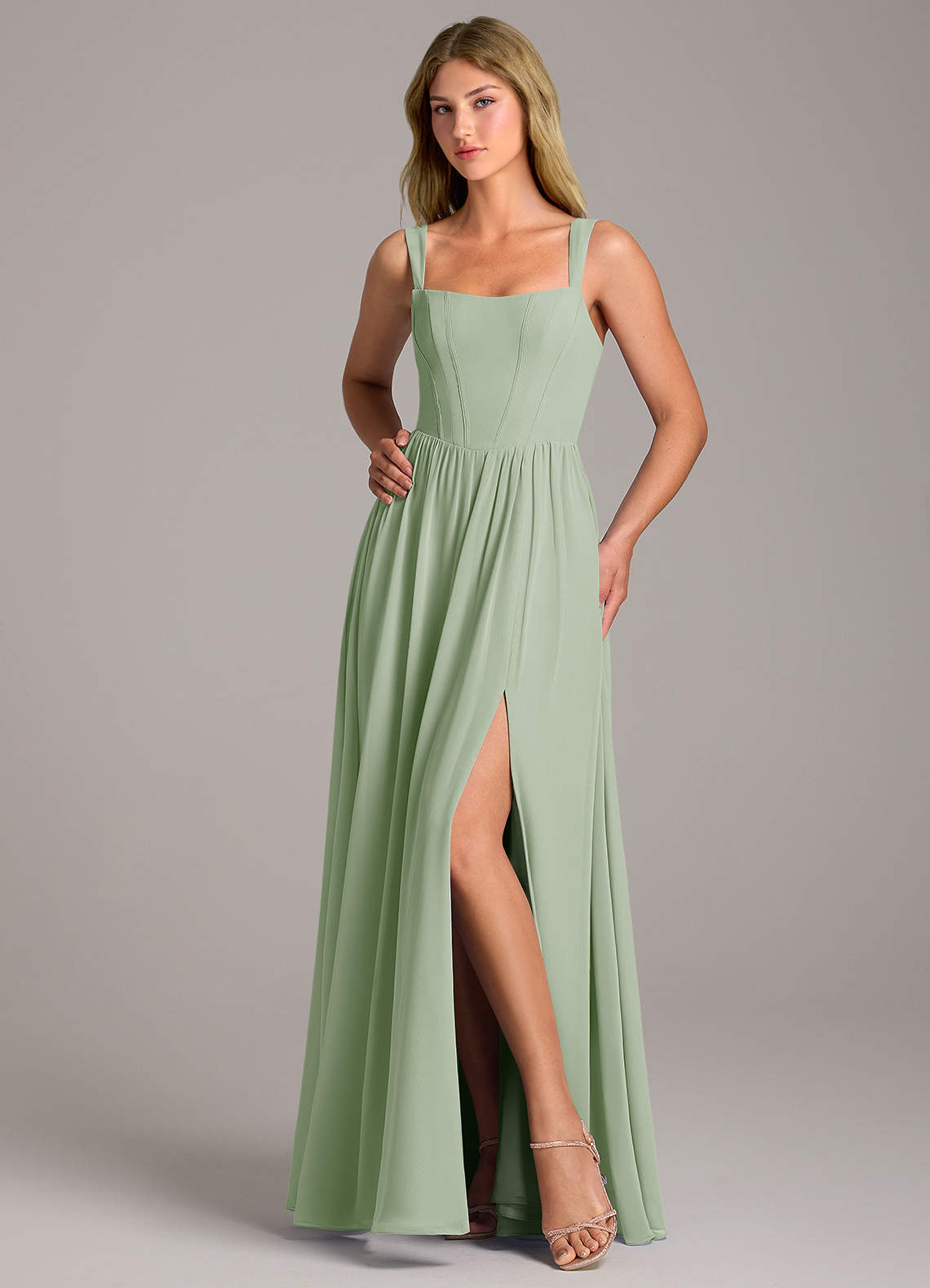 Azazie Rosaline Dusty Sage Chiffon Bridesmaid Dresses | Azazie