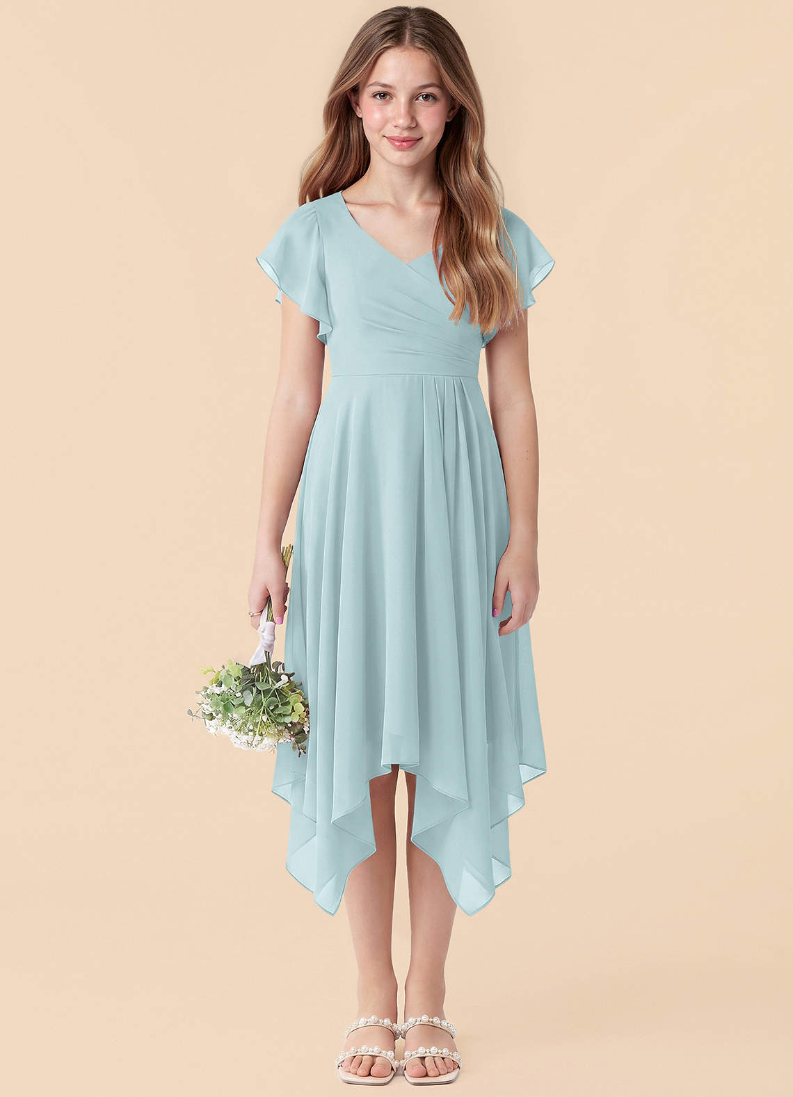 tea length junior bridesmaid dresses Azazie Janeaurelia Junior