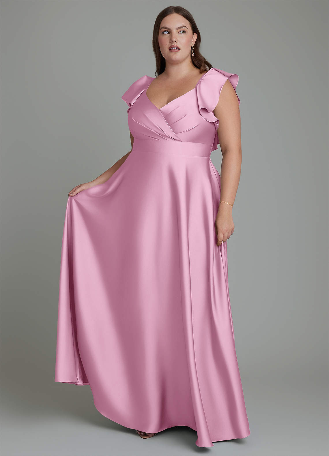 Azazie Leilani Bridesmaid Dresses Candy Pink A-Line Ruched Stretch Satin Dress image1