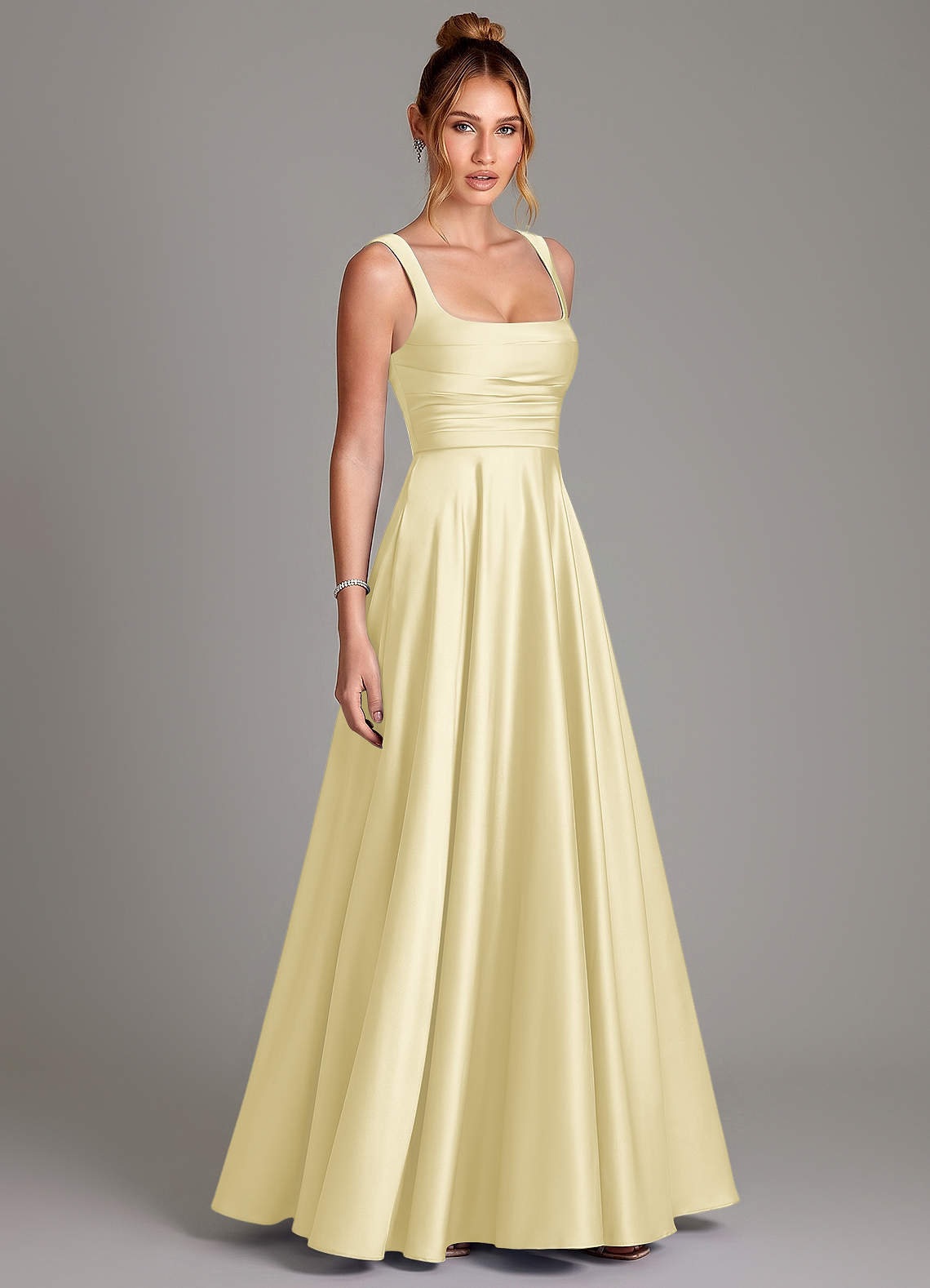 Azazie Azaria Bridesmaid Dresses Lemon Sorbet A-Line Corset Stretch Satin Dress image3