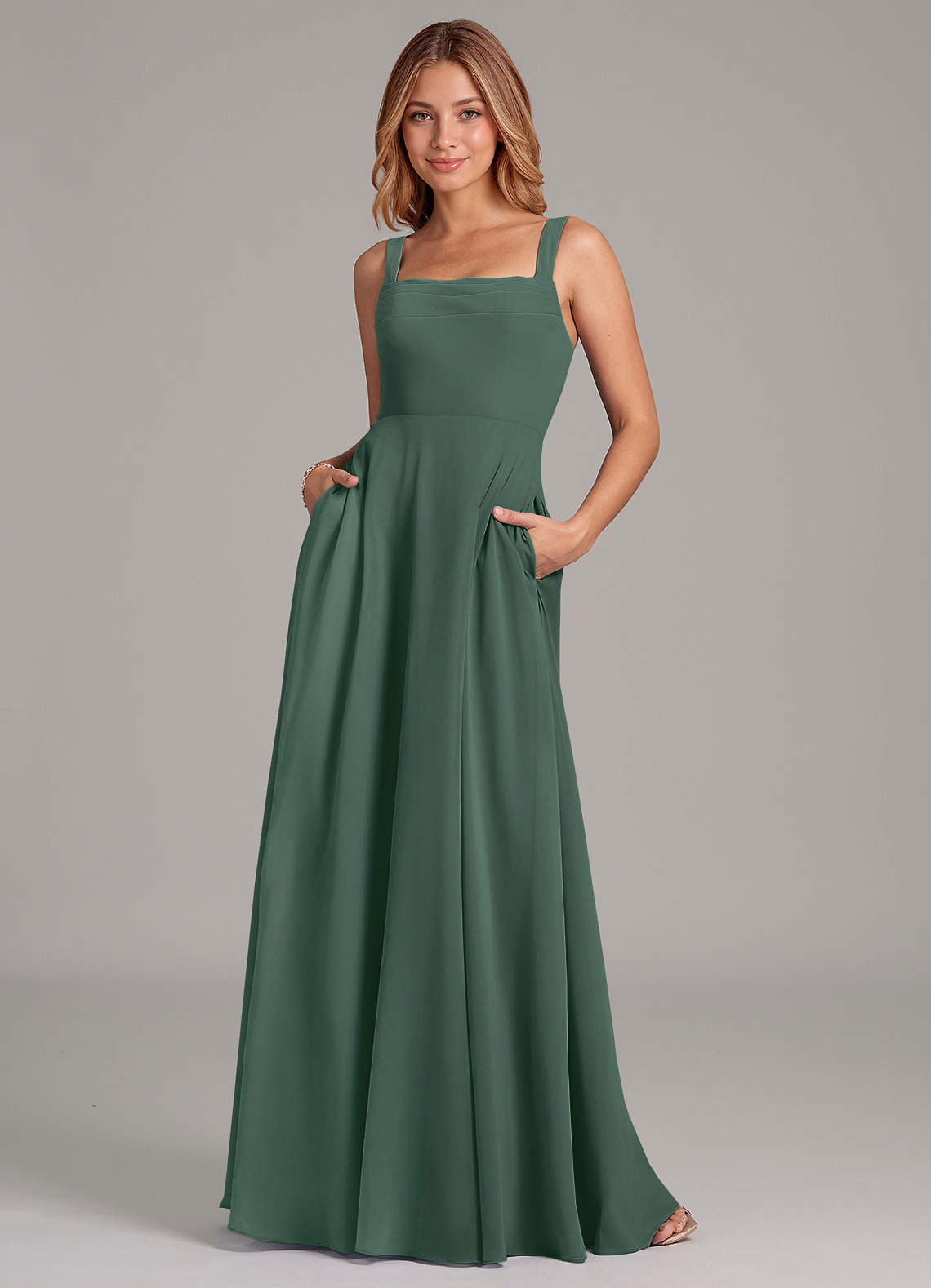 Azazie Shaude Bridesmaid Dresses Sea Moss A-Line Pleated Chiffon Dress image1