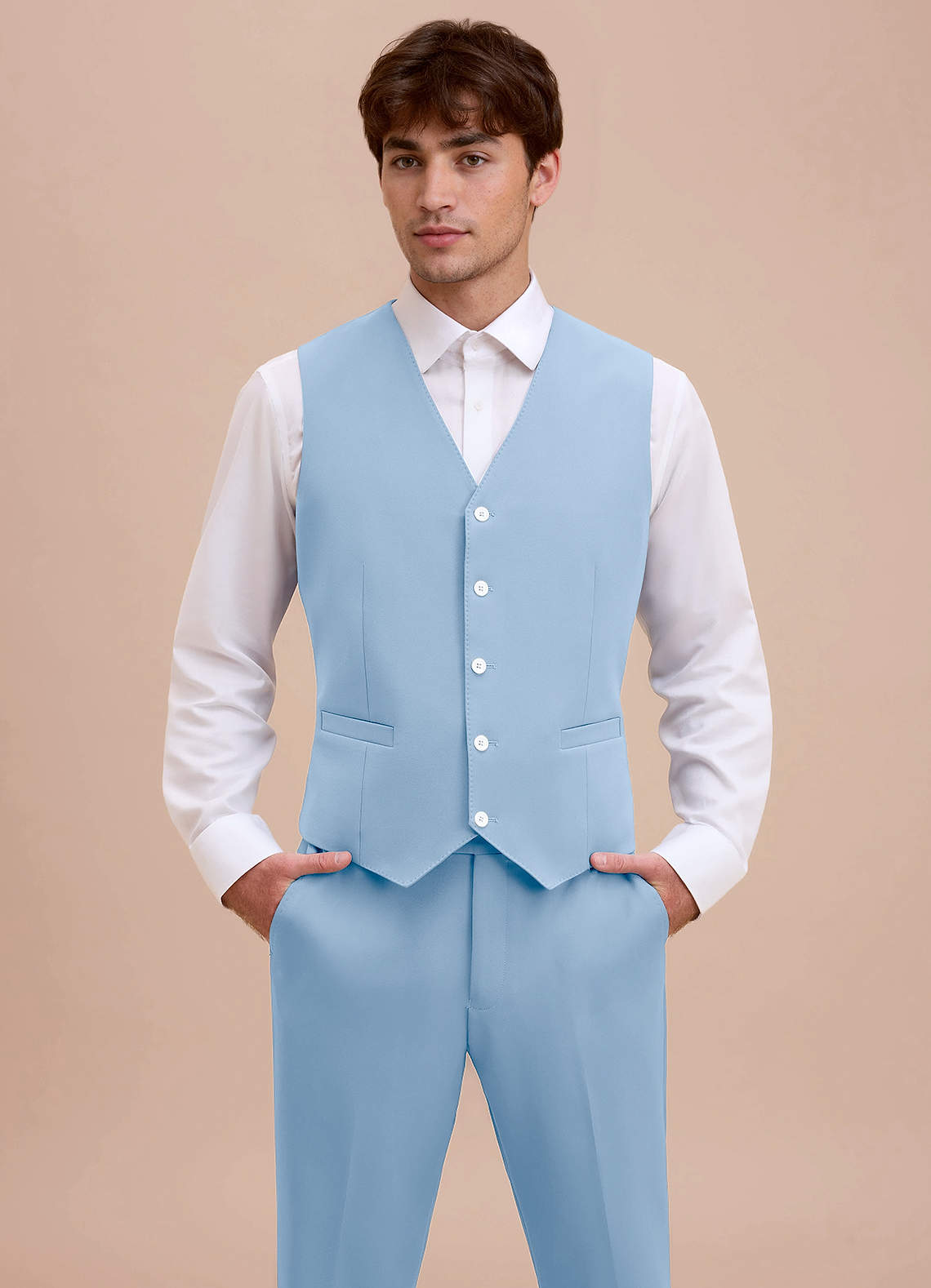 front Ethan Sky Blue Refined Weave Suit Vest