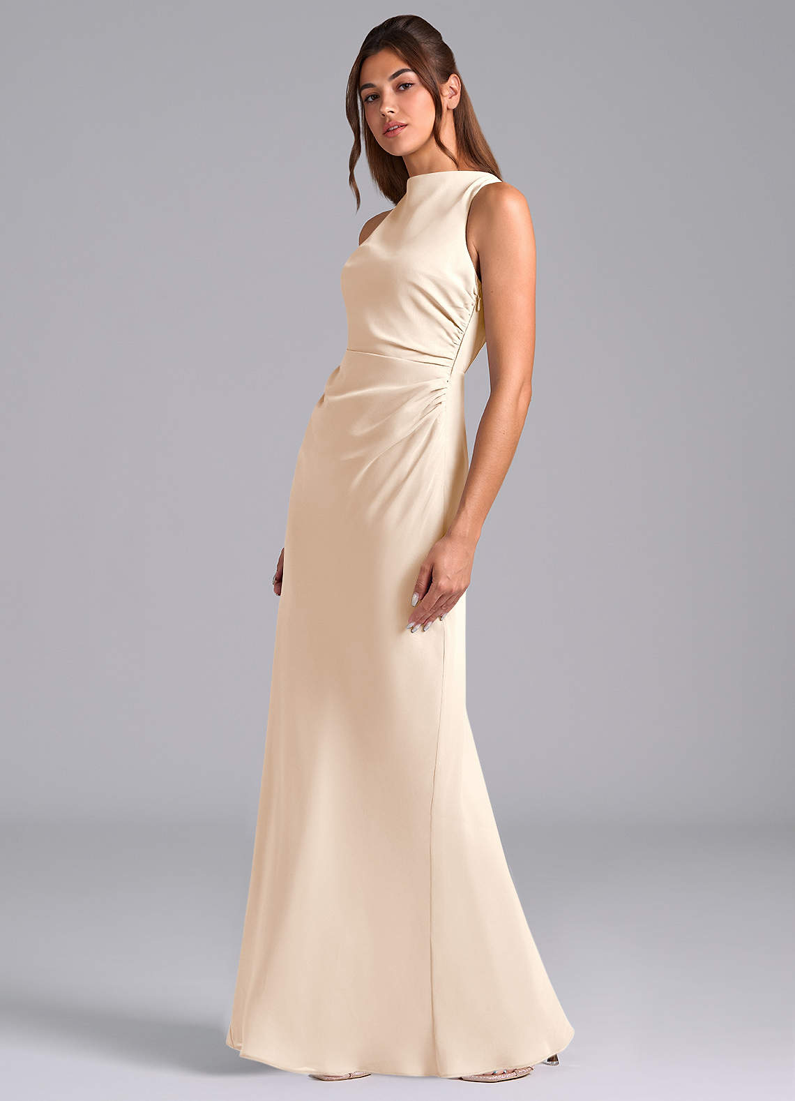 Azazie Evadne Bridesmaid Dresses White Alabaster A-Line Pleated Chiffon Dress image1