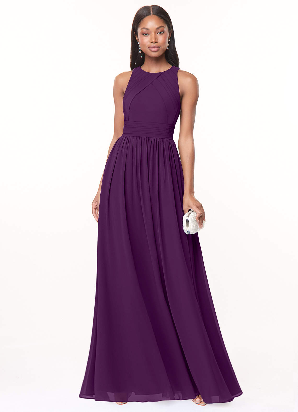 Azazie Harper Brautjungfernkleider A-Linie Plissee Chiffon Kleid Traube image1