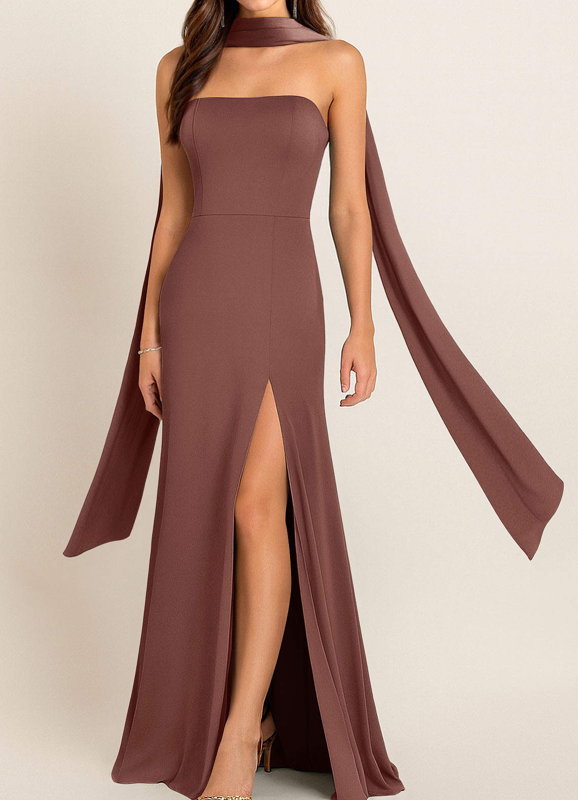 front Azazie Matching Color Stretch Satin Scarf