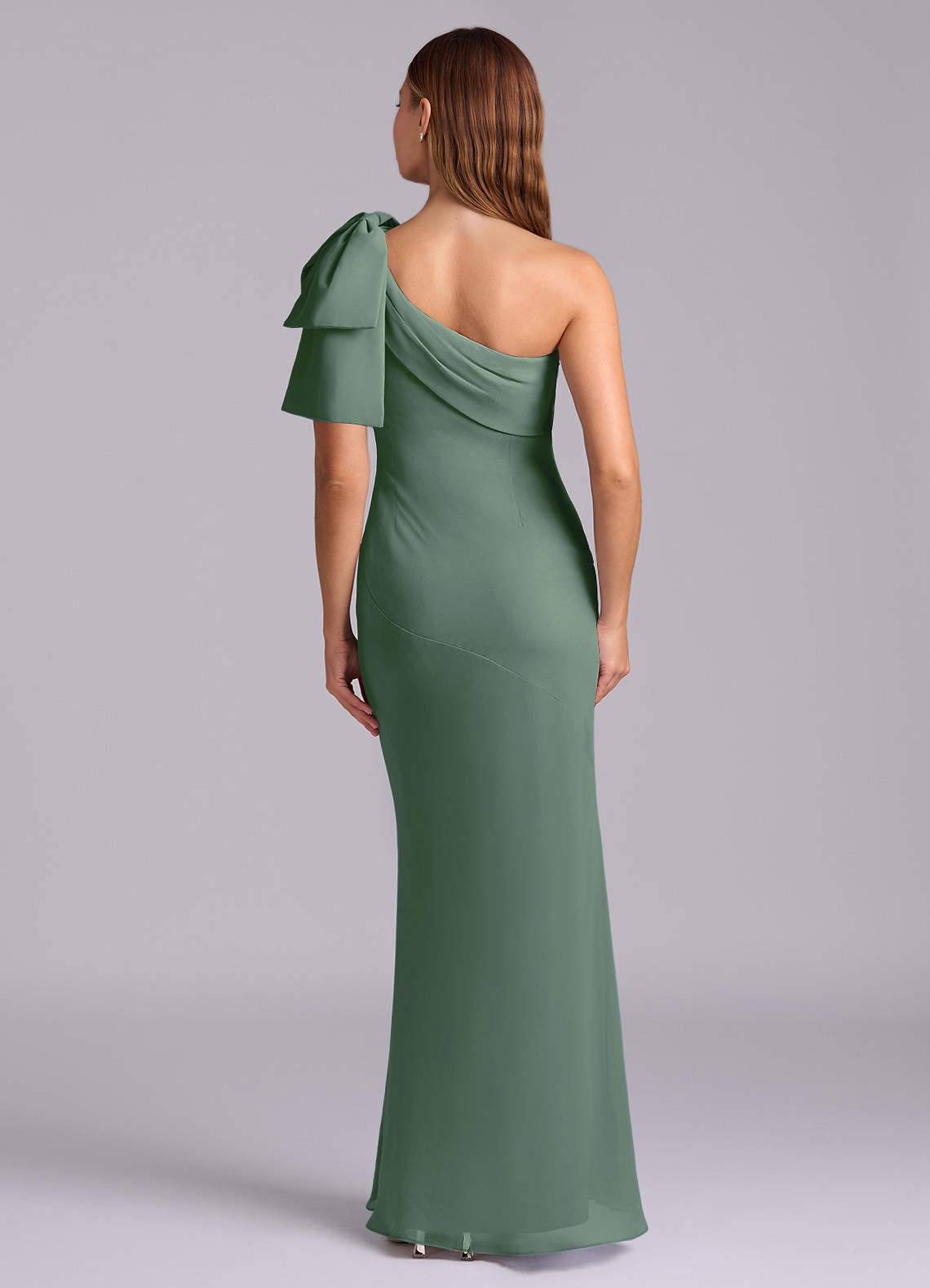 Azazie Yuanna Bridesmaid Dresses Eucalyptus Mermaid One Shoulder Chiffon Dress image1