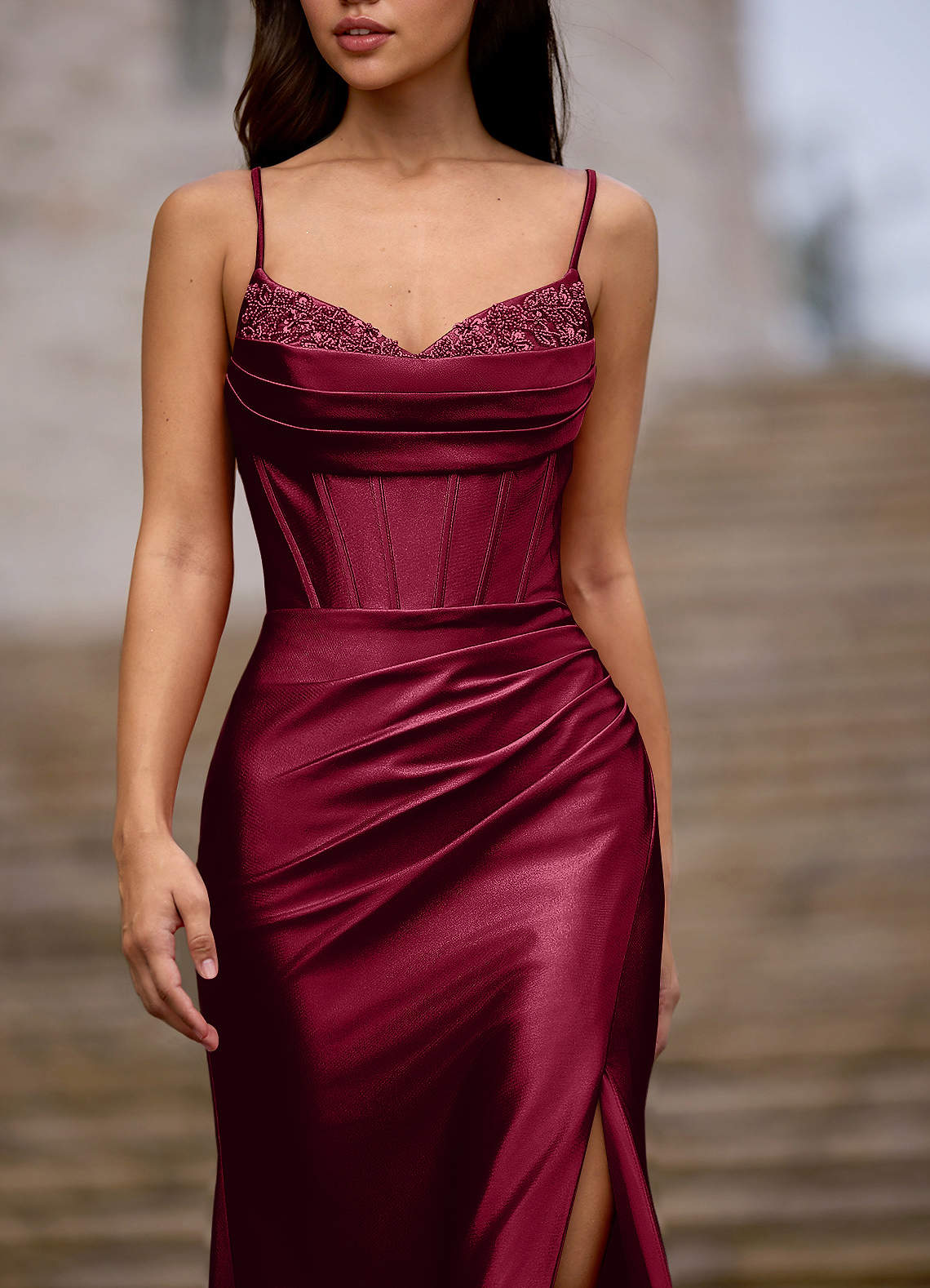 Glow Burgundy Silk-like Satin Prom Dress | Azazie