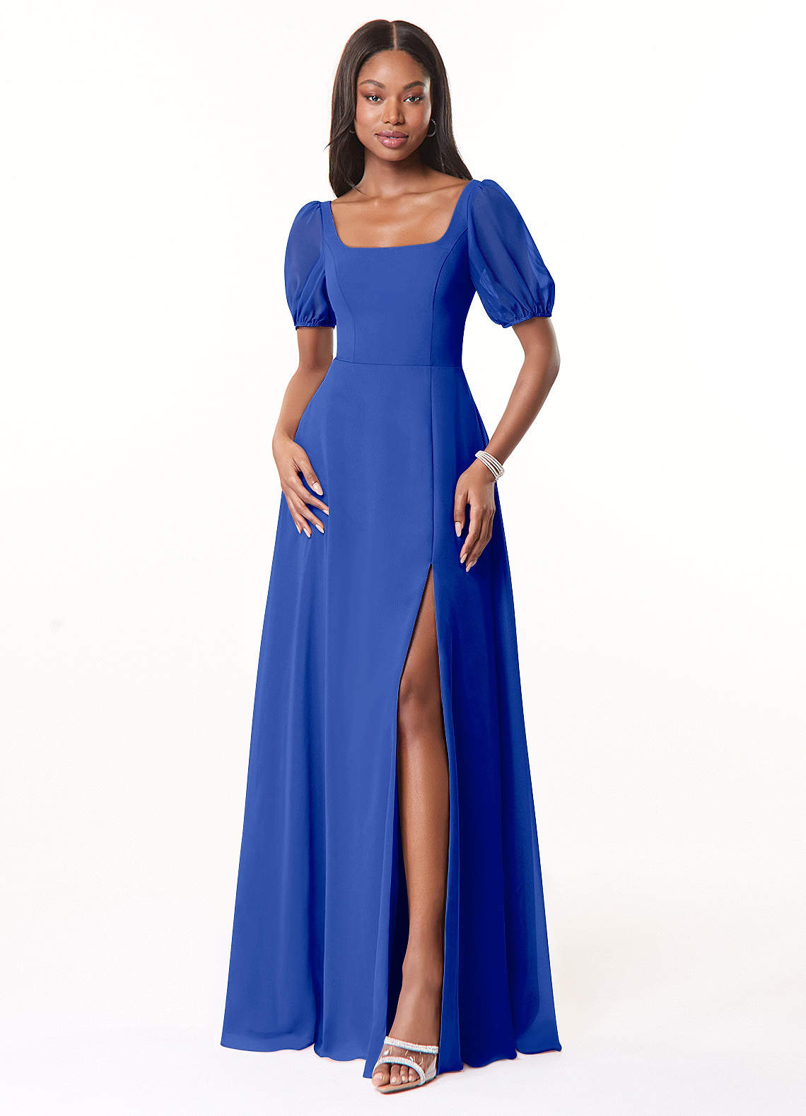 Azazie Alani Bridesmaid Dresses Royal Blue A-Line Square Neckline Chiffon Dress image1
