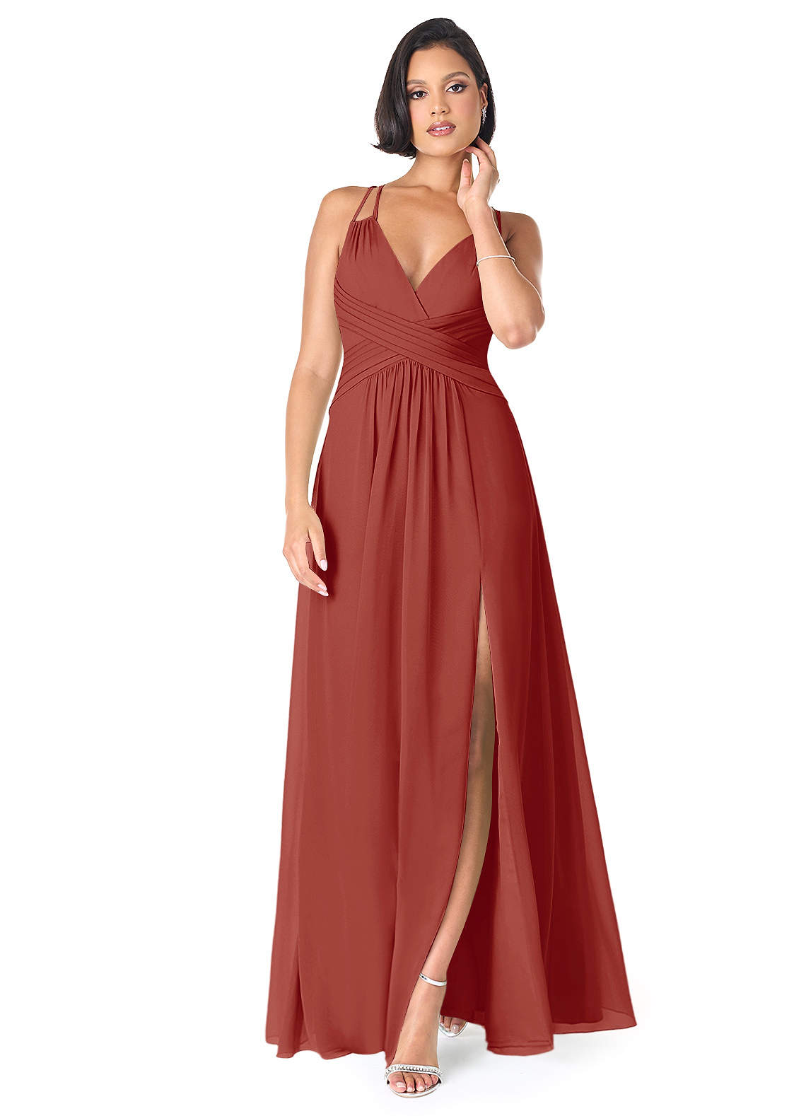 Azazie Farren Bridesmaid Dresses Terracotta A-Line Pleated Chiffon Convertible Dress image1