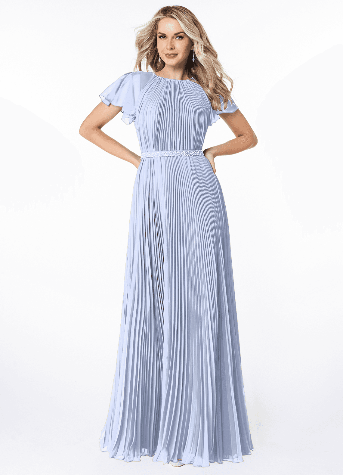 Azazie Kara Modest brudtärna klänningar Klänning A-Line Plisserad Golvlängd Chiffong image1