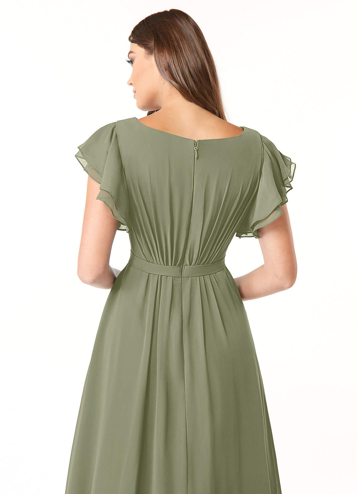 Azazie Daphne At-home Try On Dresses A-Line Ruffled Chiffon Floor-Length Dress image4