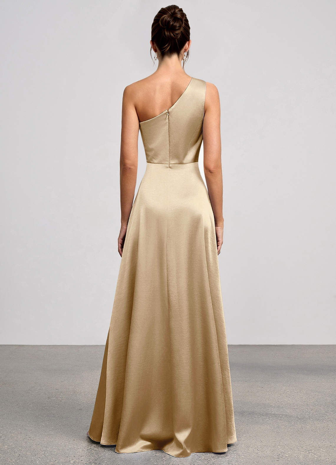 Eulalie Dark Champagne Luminous Satin Maxi Dress | Azazie