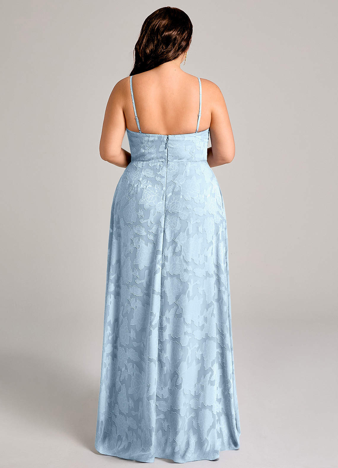 Azazie Moira Bridesmaid Dresses Sky Blue A-Line Side Slit Floral Burnout Dress image10