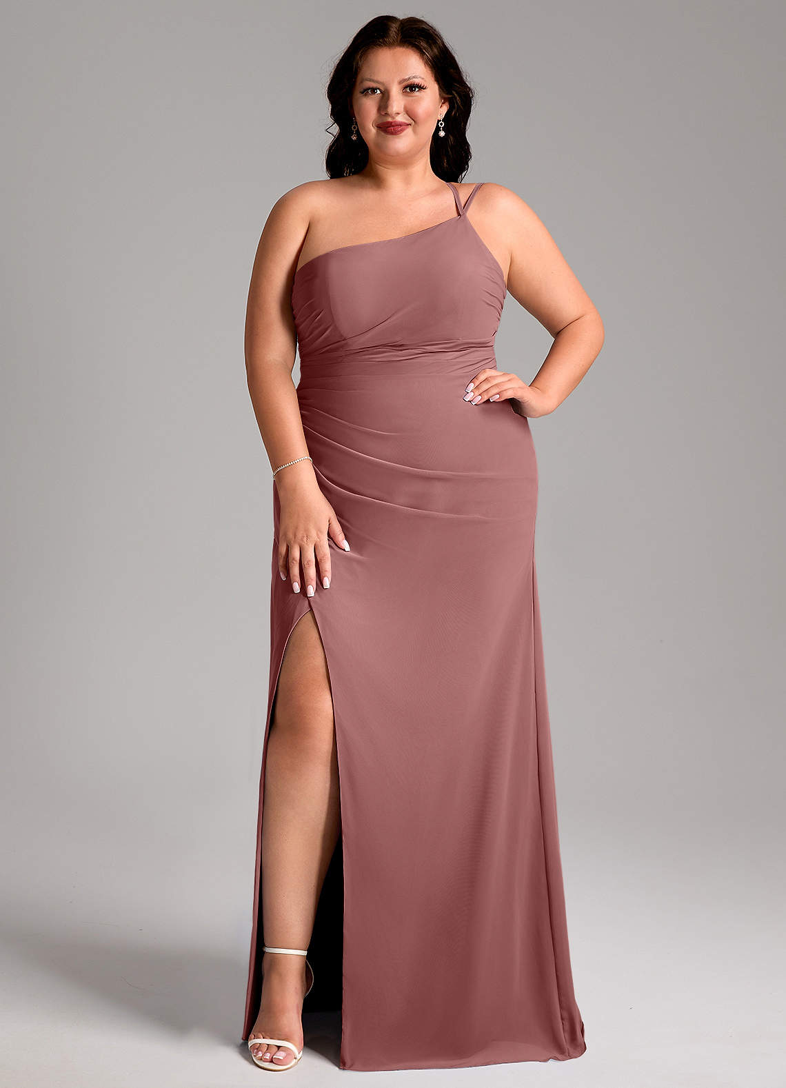 Azazie Eren Abiti da Damigella Abito Tubino in Chiffon Monospalla Rosa Del Deserto image1