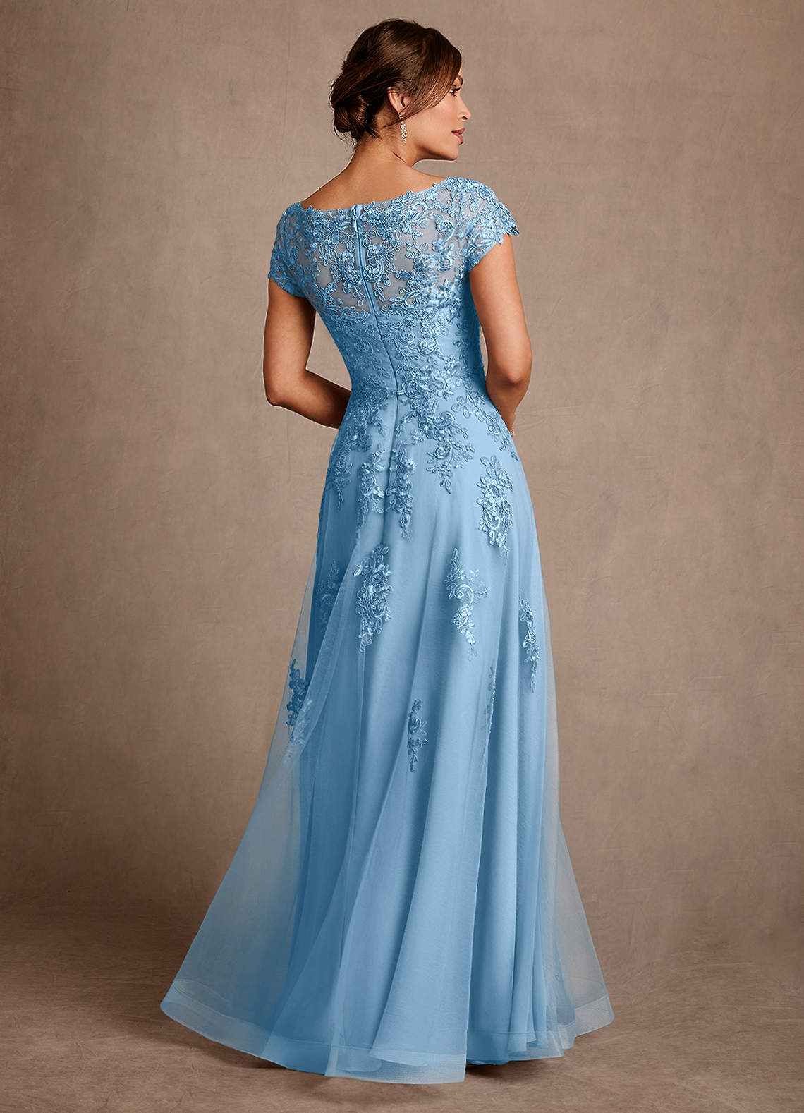 Azazie Jalinda Abiti per la Madre della Sposa Abito A-Line in Chiffon Pizzo Blu Acciaio image1