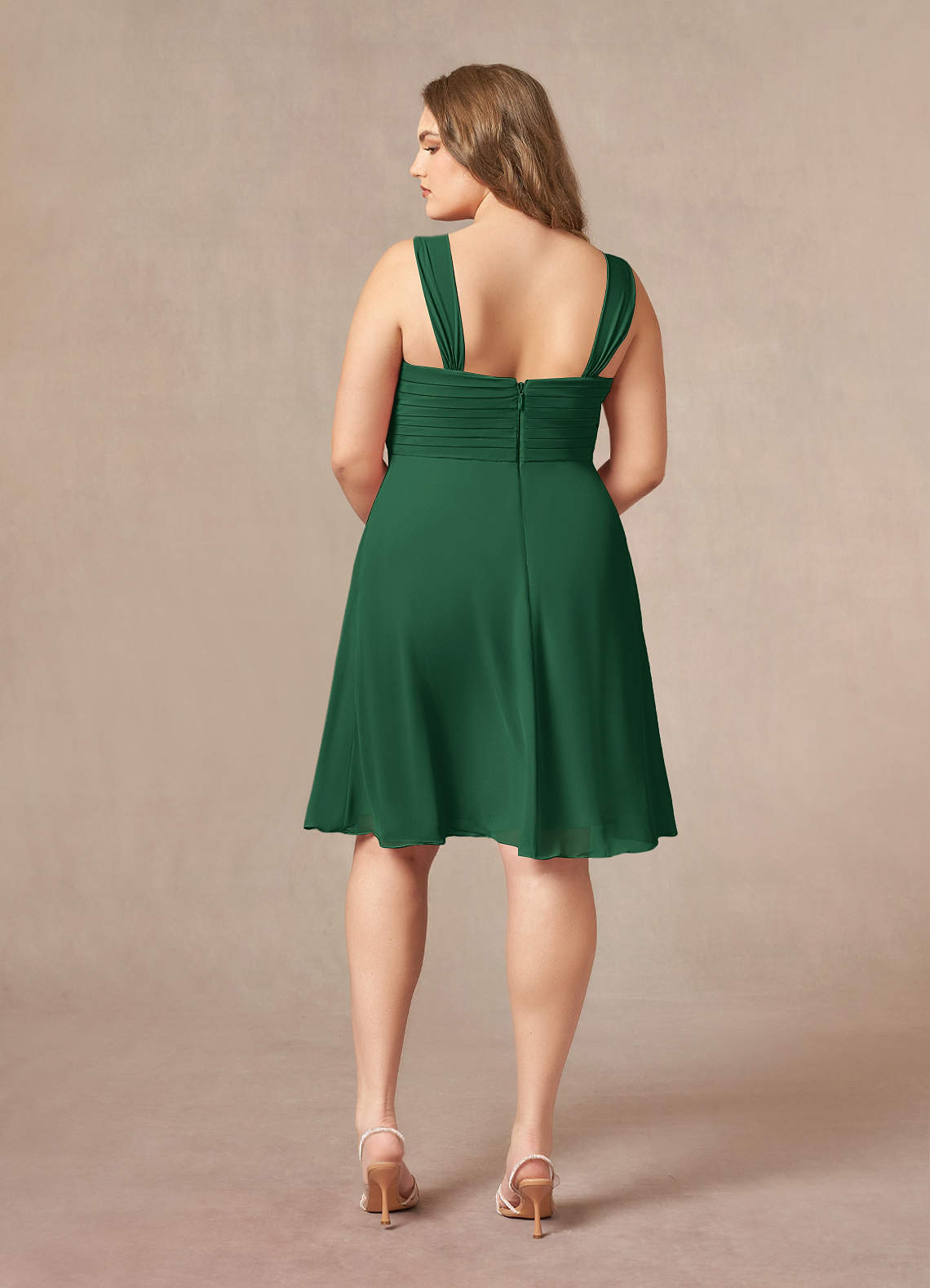 Azazie Olivia Dark Green A-Line Square Neckline Pleated