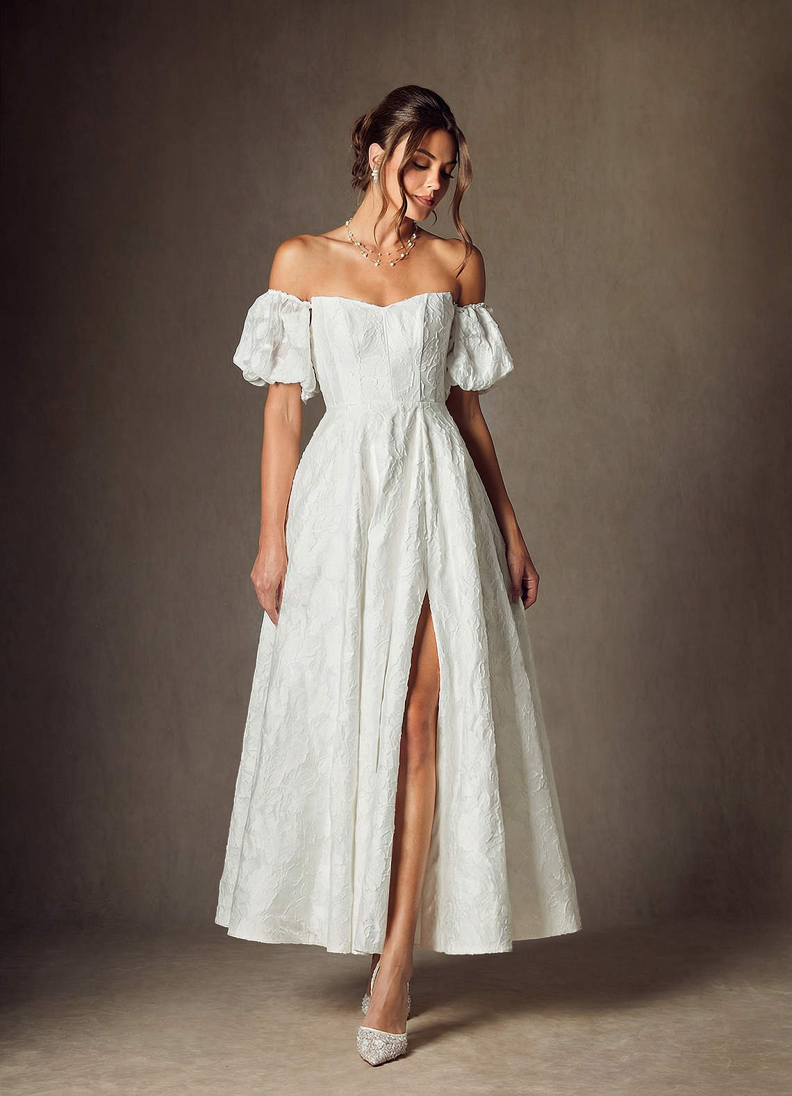 Azazie Clotille Diamond White Ball-Gown Sweetheart Neckline Floral