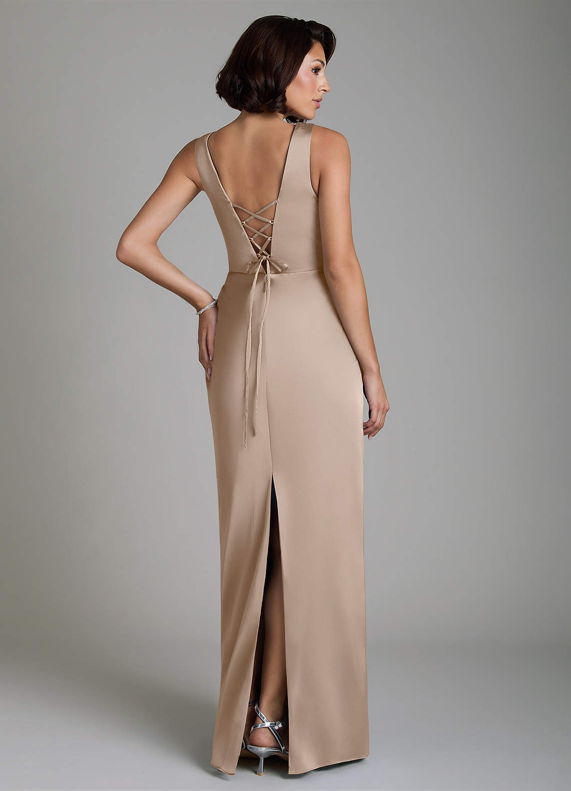 Azazie Vanya Taupe Stretch Satin Bridesmaid Dresses