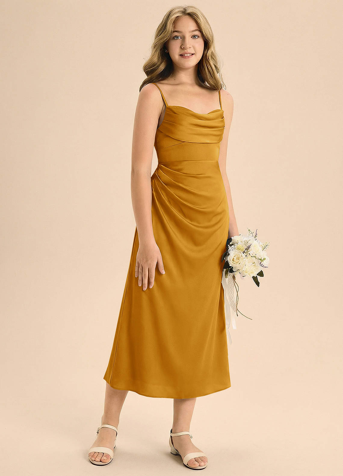 Azazie Mai Junior Klä av Tubklänning i Stretch Satin Plisserad image4