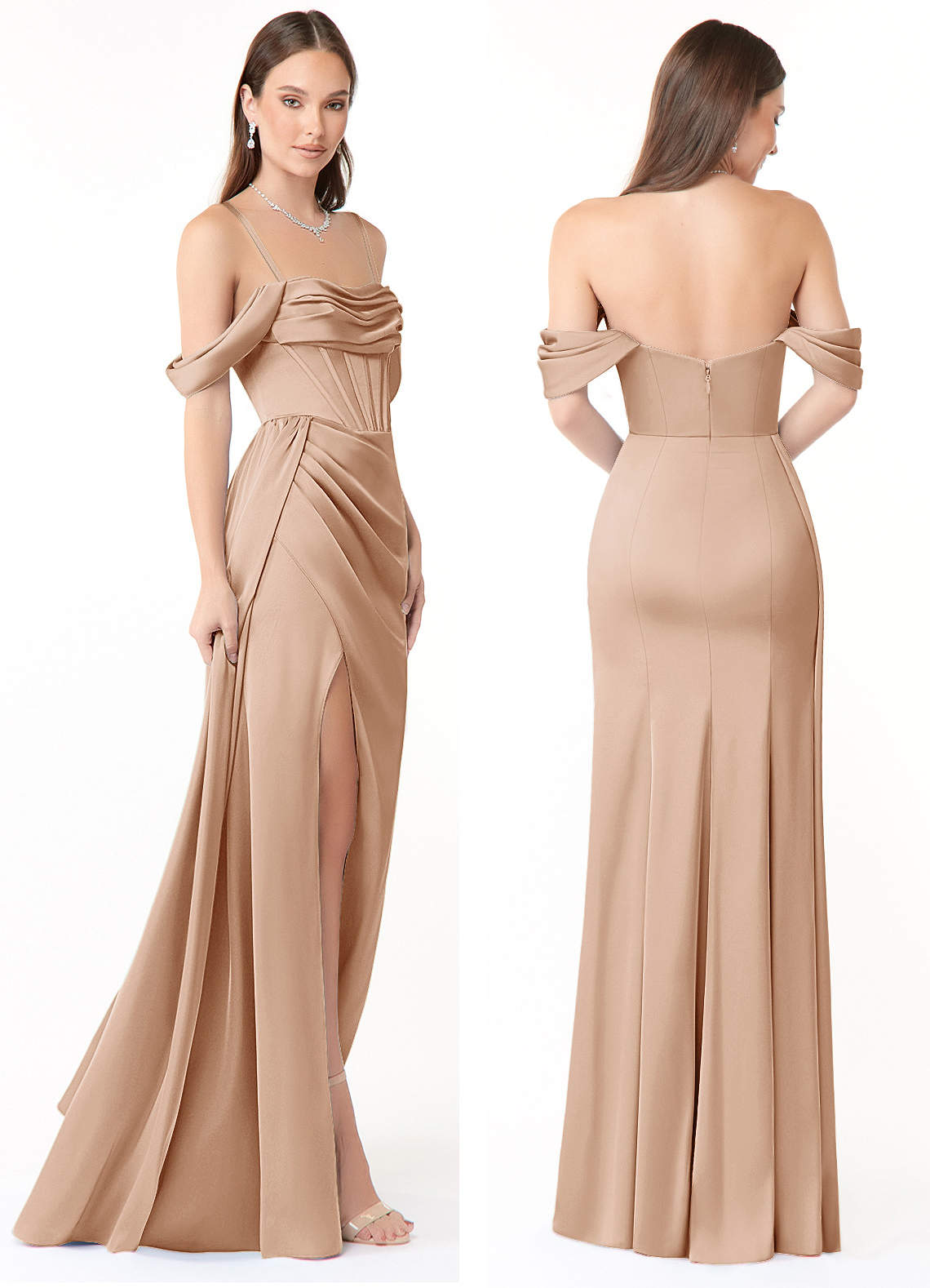 Azazie Amyra Bridesmaid Dresses English Rose Mermaid Off the Shoulder Stretch Satin Convertible Dress image8