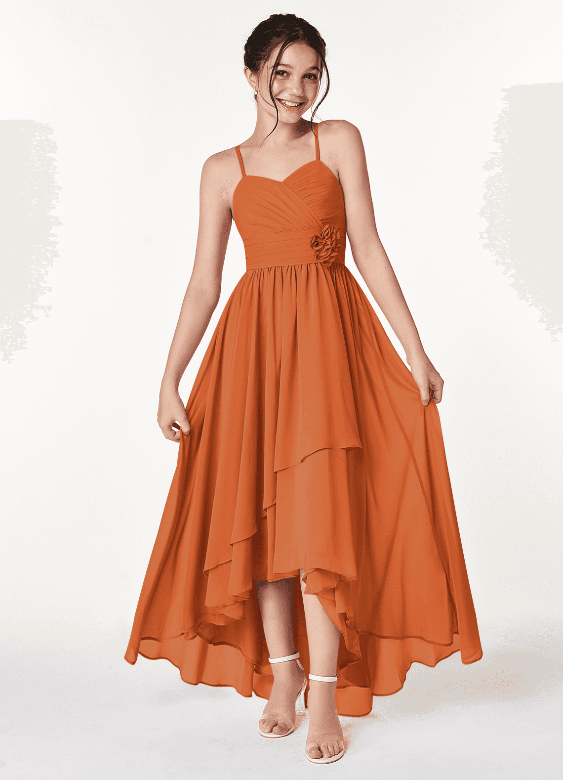 Azazie Catalina Junior Cinnamon A-Line Ruched Chiffon Dress image1