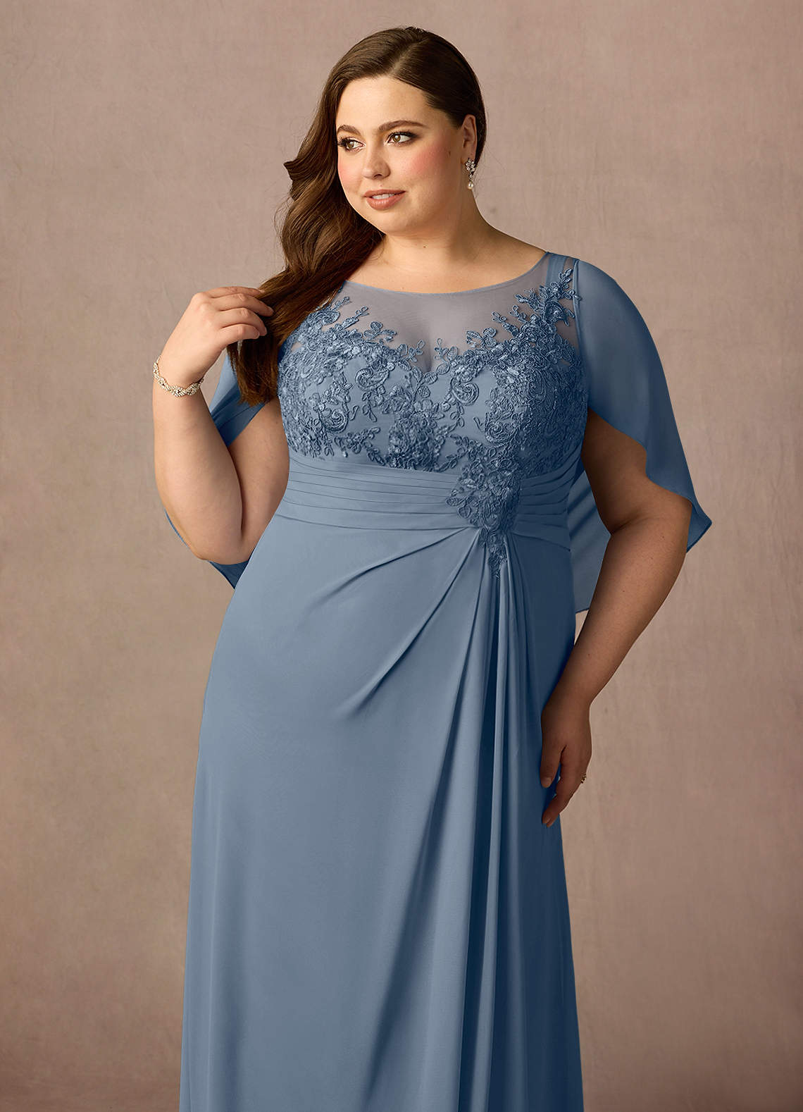 Azazie Hera Mother of the Bride Dresses Twilight A-Line Lace Capelet Chiffon Dress image10