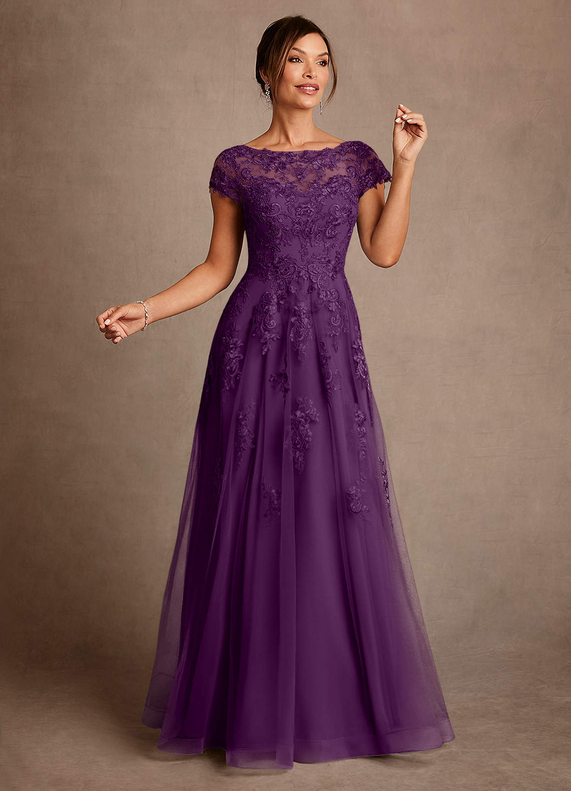 Azazie Jalinda Mother of the Bride Dresses Grape A-Line Lace Chiffon Dress image2
