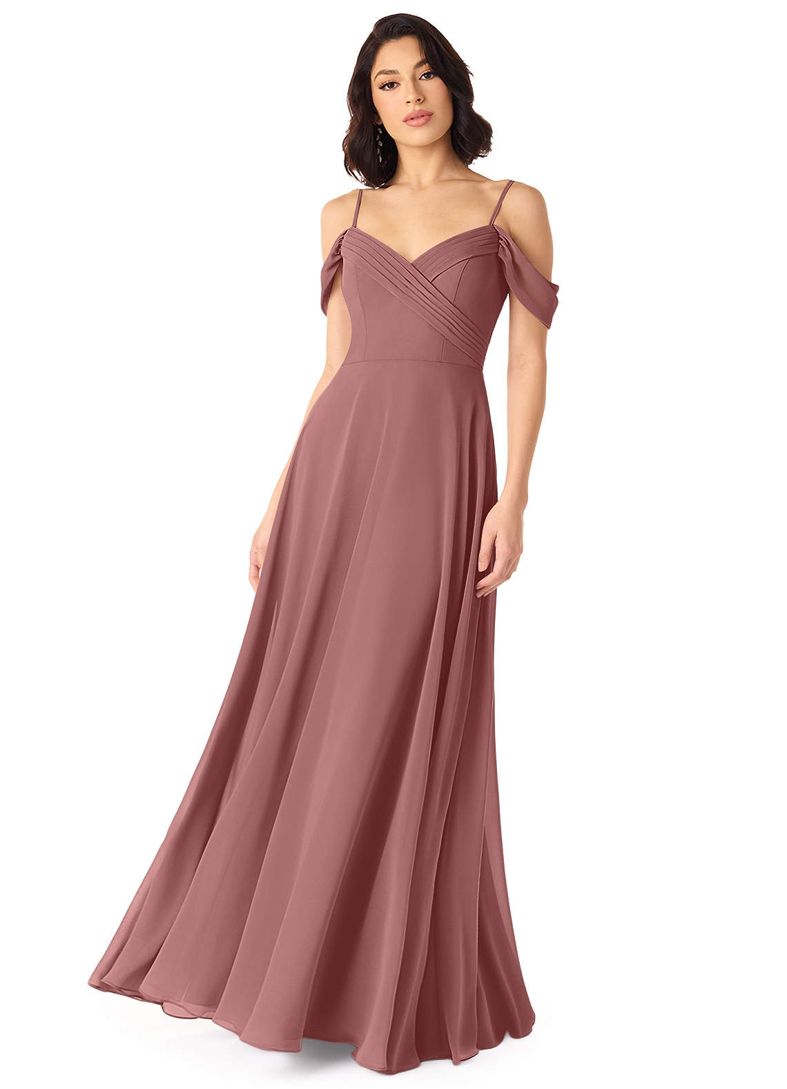 Azazie Tancie Jurken voor bruidsmeisjes Converteerbaar Jurk van Chiffon met A-Lijn Off the Shoulder Woestijnroos image1