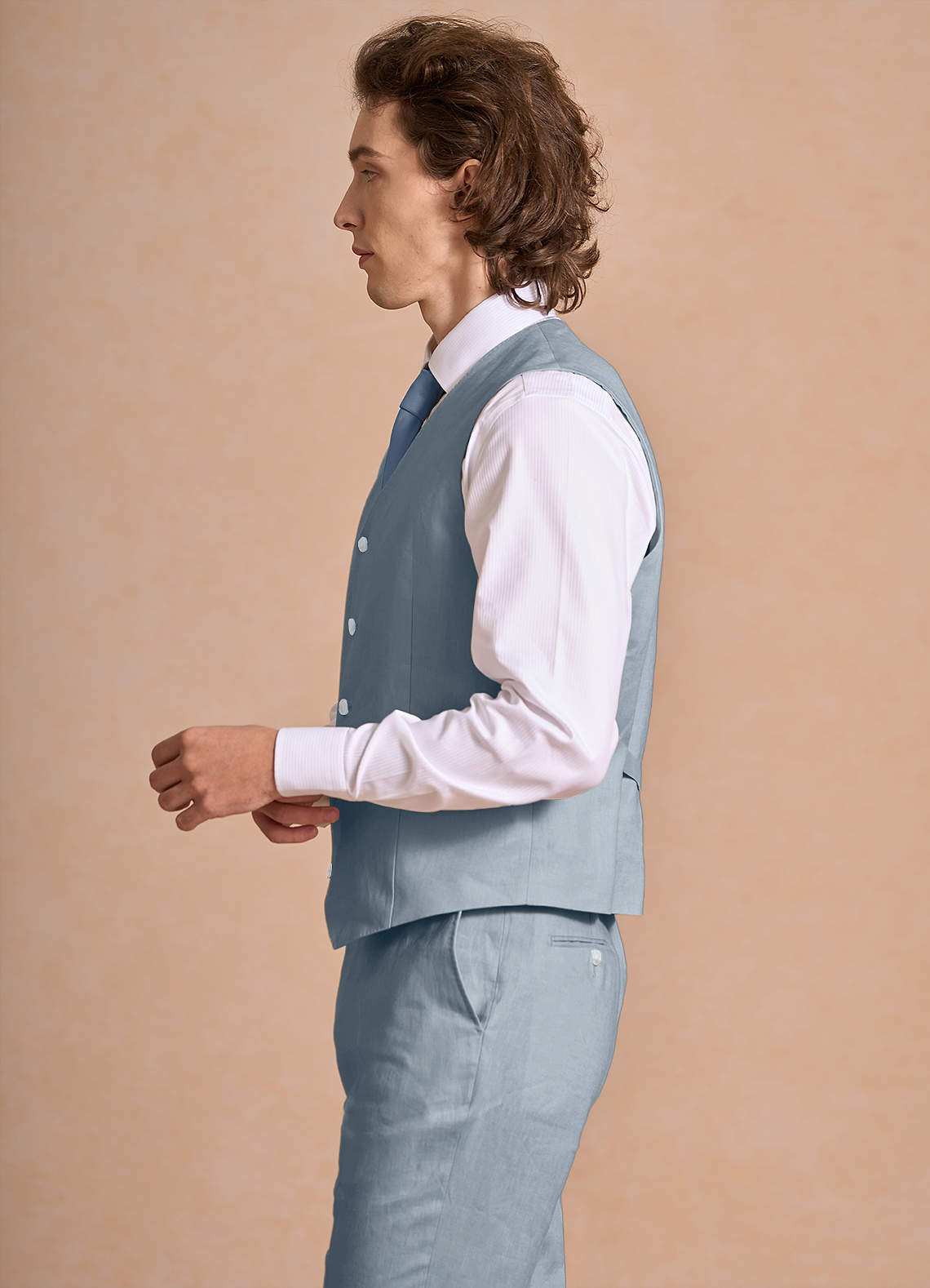 front Harrison Azul Polvoriento Chaleco de traje 100% lino