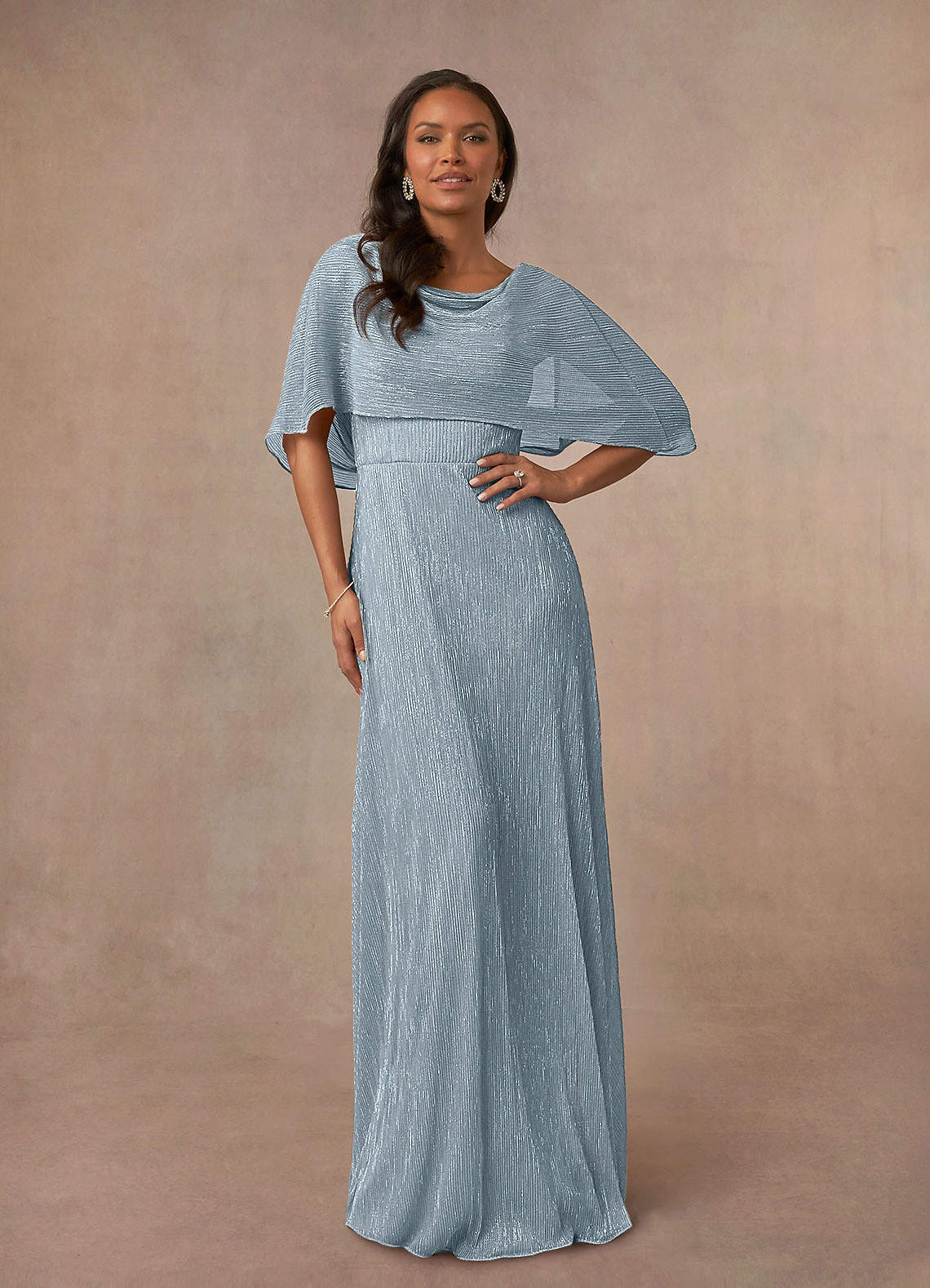 dusty blue cowl neck dress Girls Dusty Blue Formal Dresses Cowl Neck Straps Cross Zip Back Floor Length Stretch Satin Formal Dress main image 0