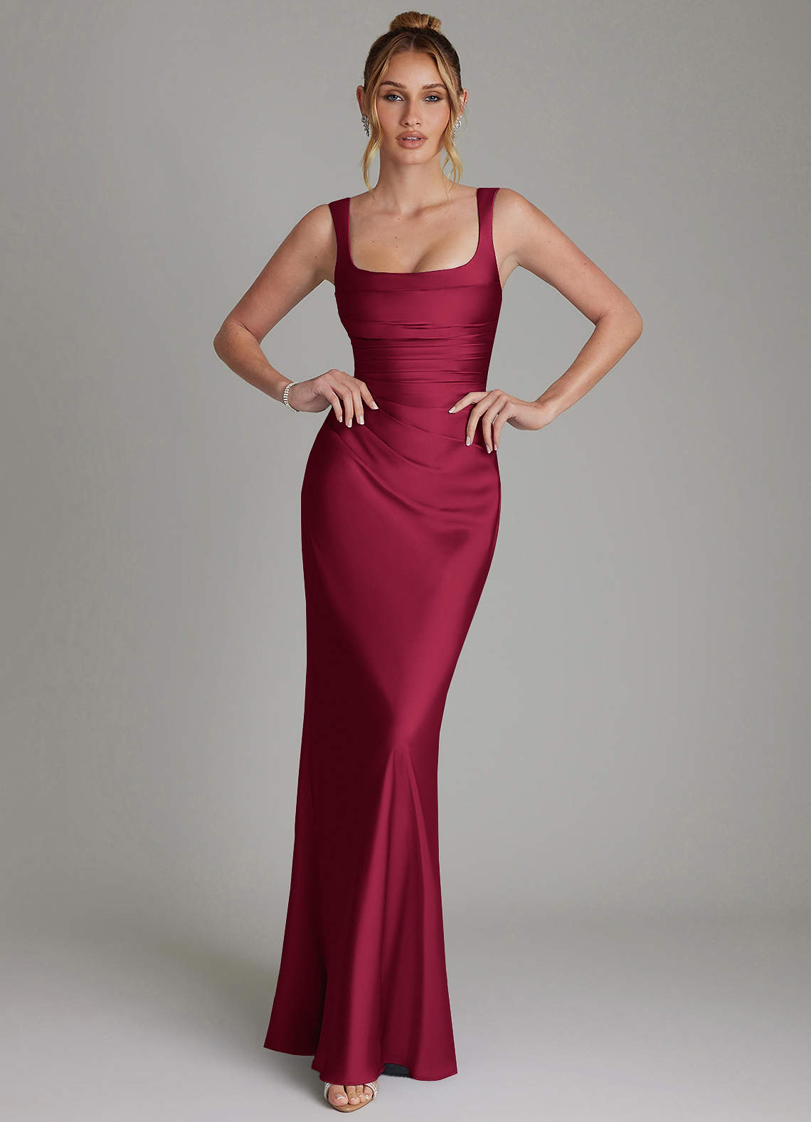 burgundy satin bridesmaid dress Fashion Sheath Bateau Burgundy Satin Long Bridesmaid Dress