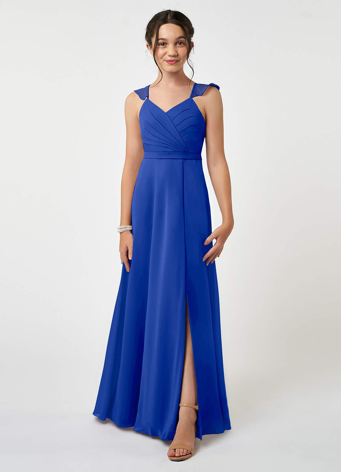Azazie Emily Junior A-Linie Gestreift Chiffon Kleid Königsblau image1