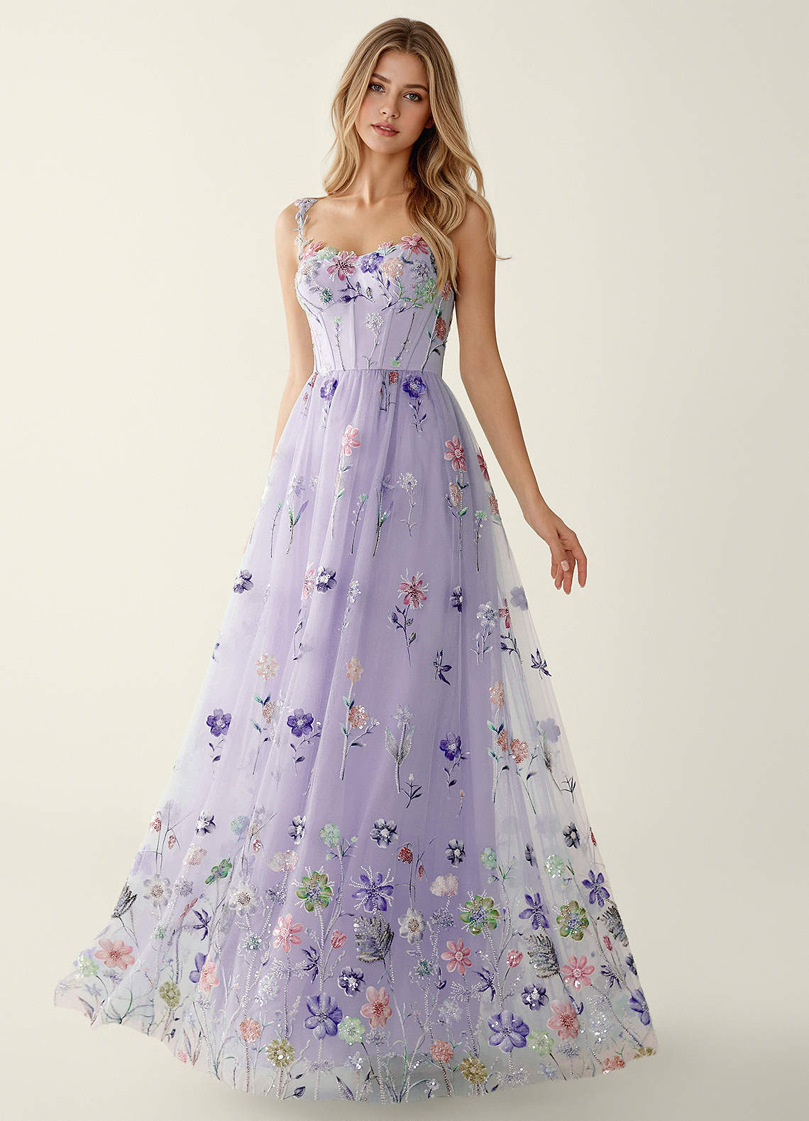 strapless open back dress Vintage Pink Floral Sequin Prom Dress Spaghetti Strap Evening Dress Lo –  DSProm main image 1