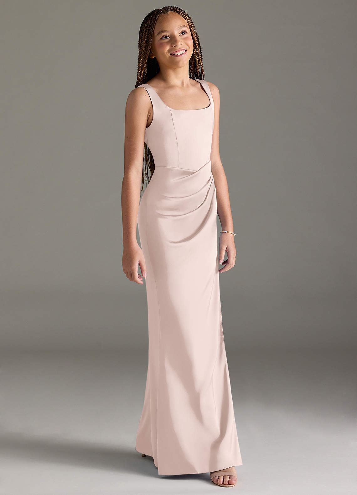 Azazie Mero Junior Vestido de Rosa Rubor de Satén Elástico de Corte Sirena con Plisado image2
