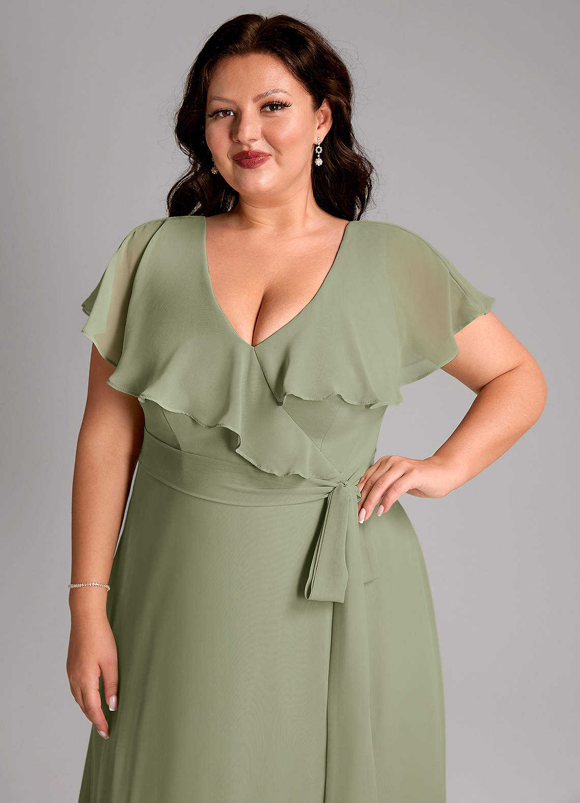 Azazie Lainey Bridesmaid Dresses Pistachio A-Line with Pockets Chiffon Dress image12