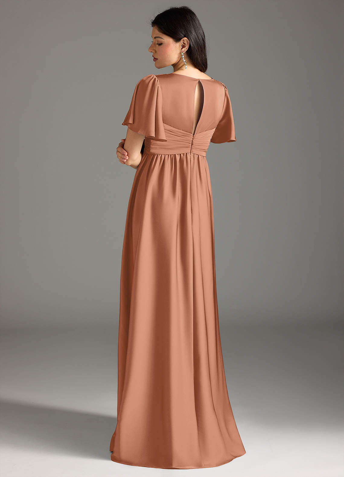 Azazie Verna vestidos de dama de honor de maternidad Vestido de Corte en A Volante Hasta el suelo Satén Elástico image1