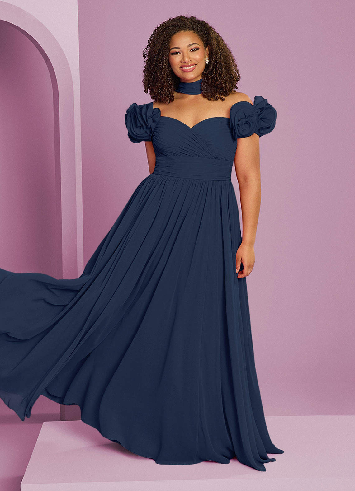 Barbie ♥ Azazie Jurken voor bruidsmeisjes Converteerbaar Jurk van Chiffon met A-Lijn Off the Shoulder Donkere Marine image1