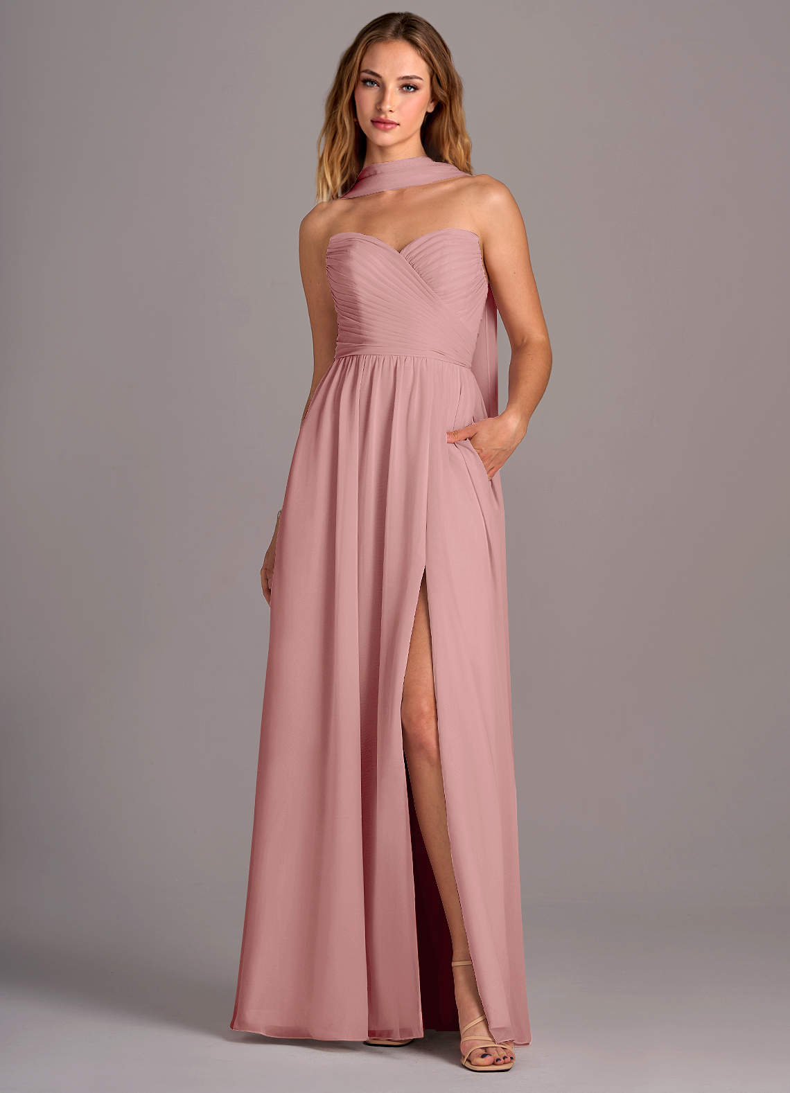 Azazie Joni Bridesmaid Dresses Dusty Rose A-Line Strapless Chiffon Convertible Dress image1