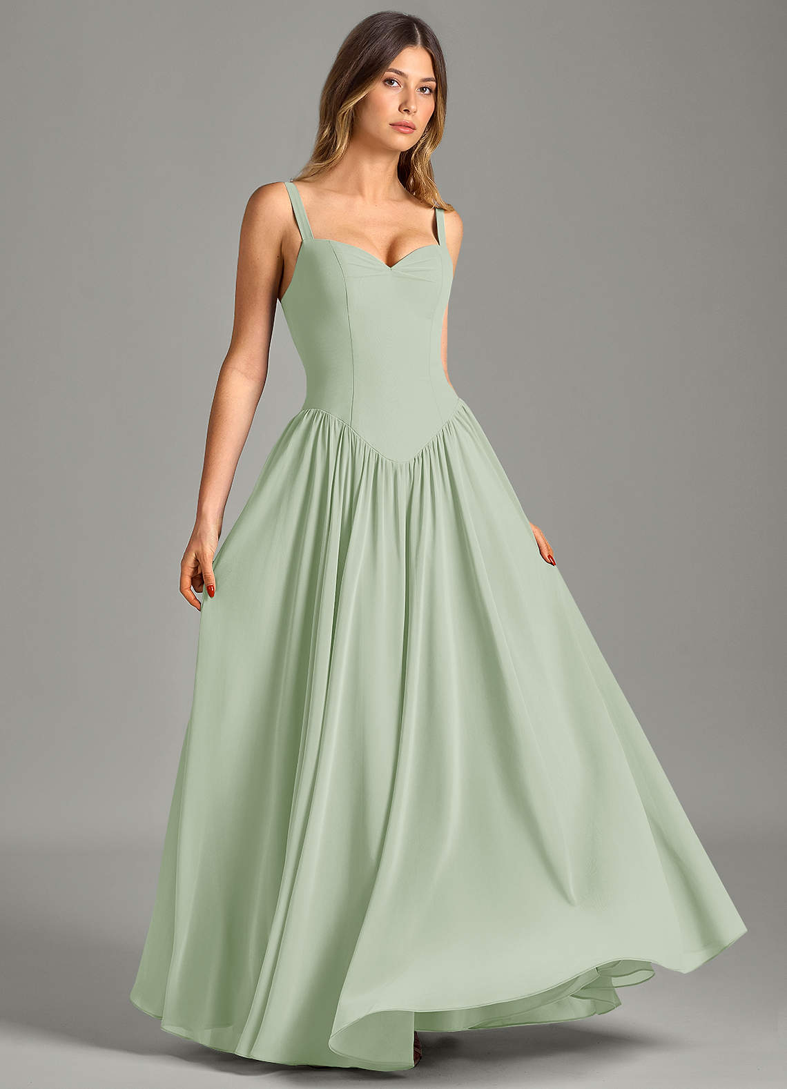 Azazie Evadina Suknie dla druhen Linia A Gorset Szyfon Do ziemi Sukienka image2