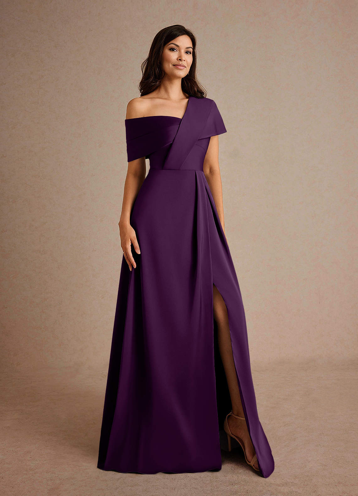 Azazie Milton Mother of the Bride Dresses Grape A-Line Pleated Stretch Satin Dress image7