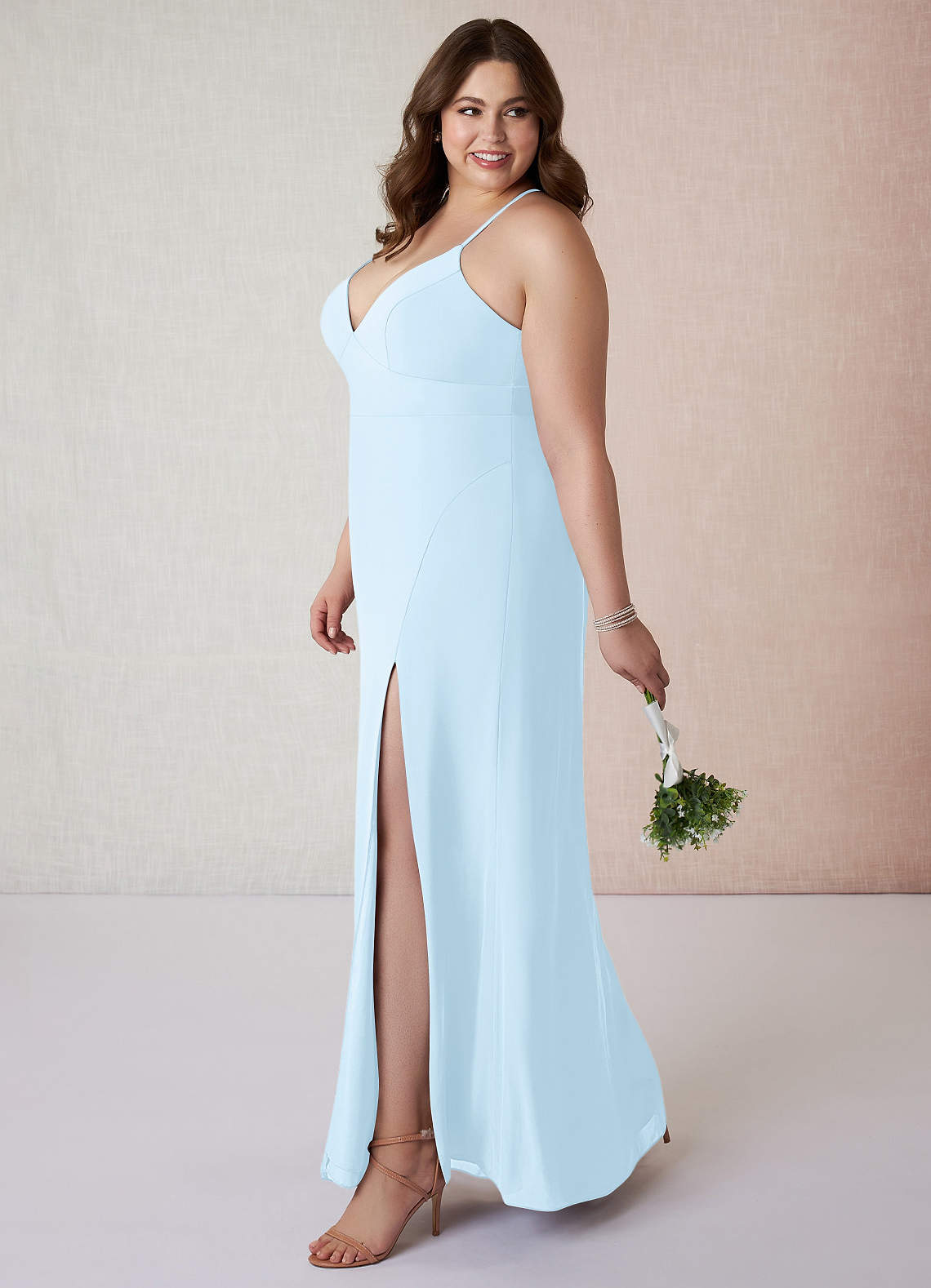 light blue plus size bridesmaid dresses pale blue dress plus size Plus Size Deep V Neck Ruffles Sleeves A Line Wholesale Bridesmaid Dresses-parroquiadesanalbertomagno.com