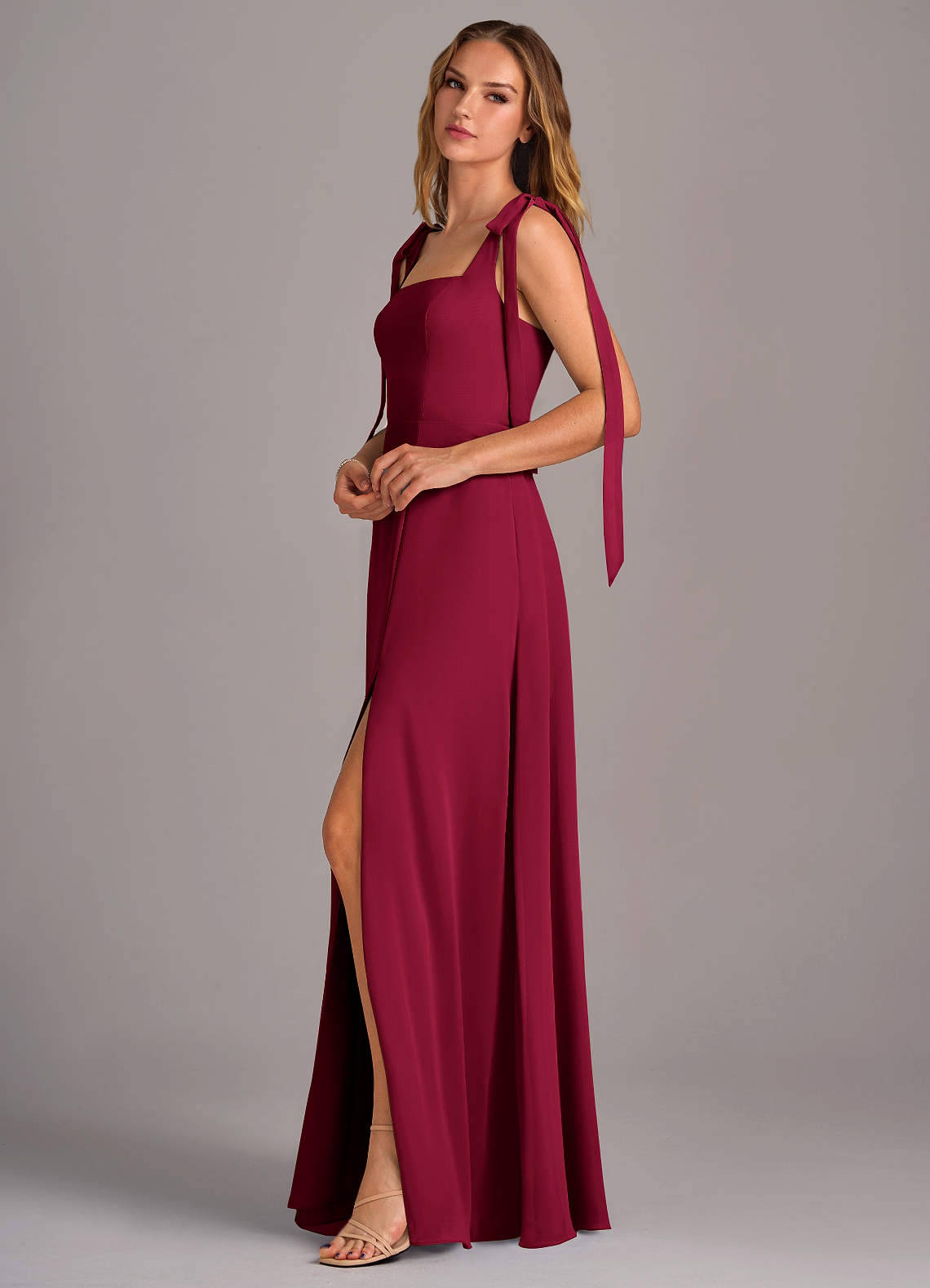 Azazie Debra Bridesmaid Dresses Burgundy A-Line with Pockets Chiffon Convertible Dress image3